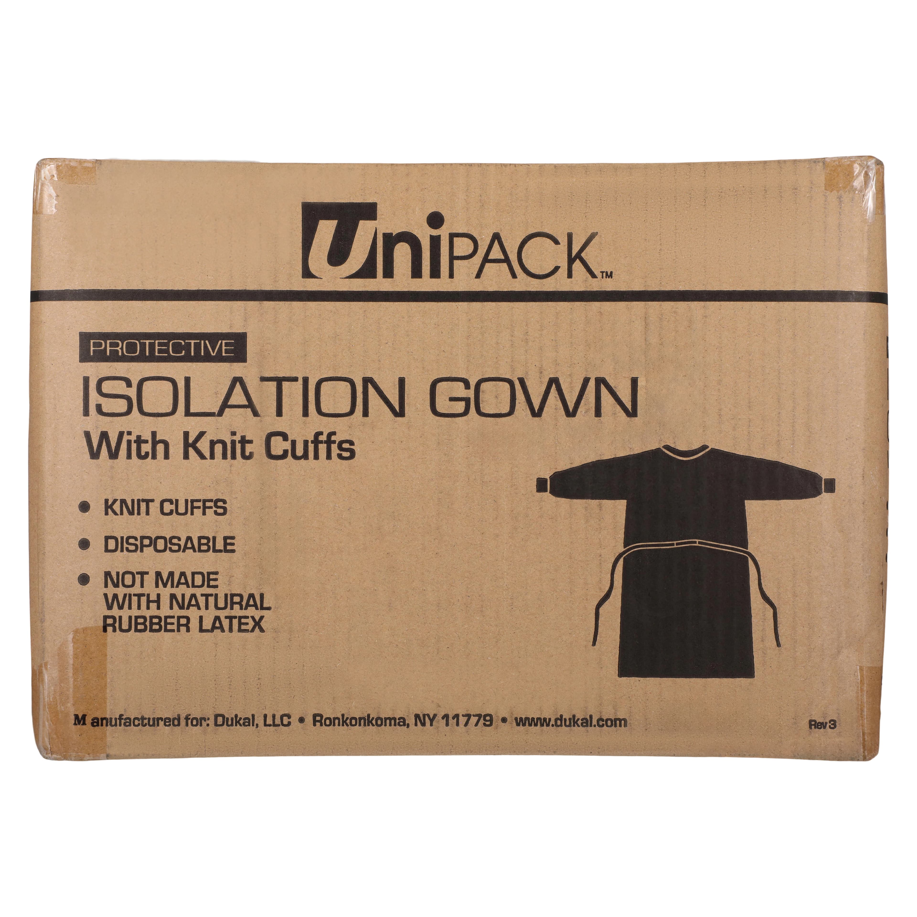 Dukal Unipack Isolation Gown SMS, Adult Regular, White, Knee Length, Non-Sterile, Tie Back, Knit Cuff, Long Sleeves, 50/Case thumbnail 8