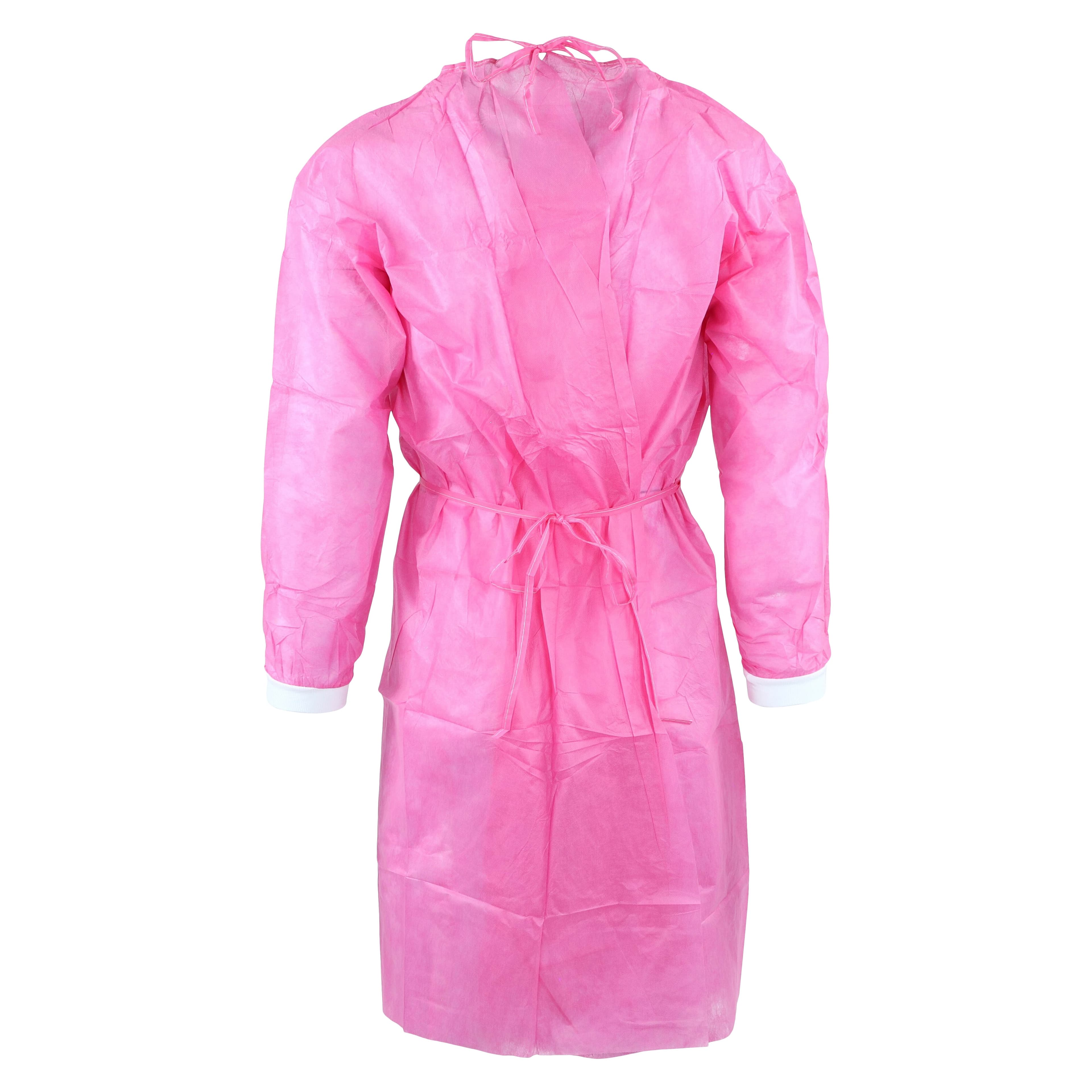 Dukal Unipack Isolation Gown SMS, Adult Regular, Pink, Knee Length, Non-Sterile, Tie Back, Knit Cuff, Long Sleeves, 50/Case thumbnail 4