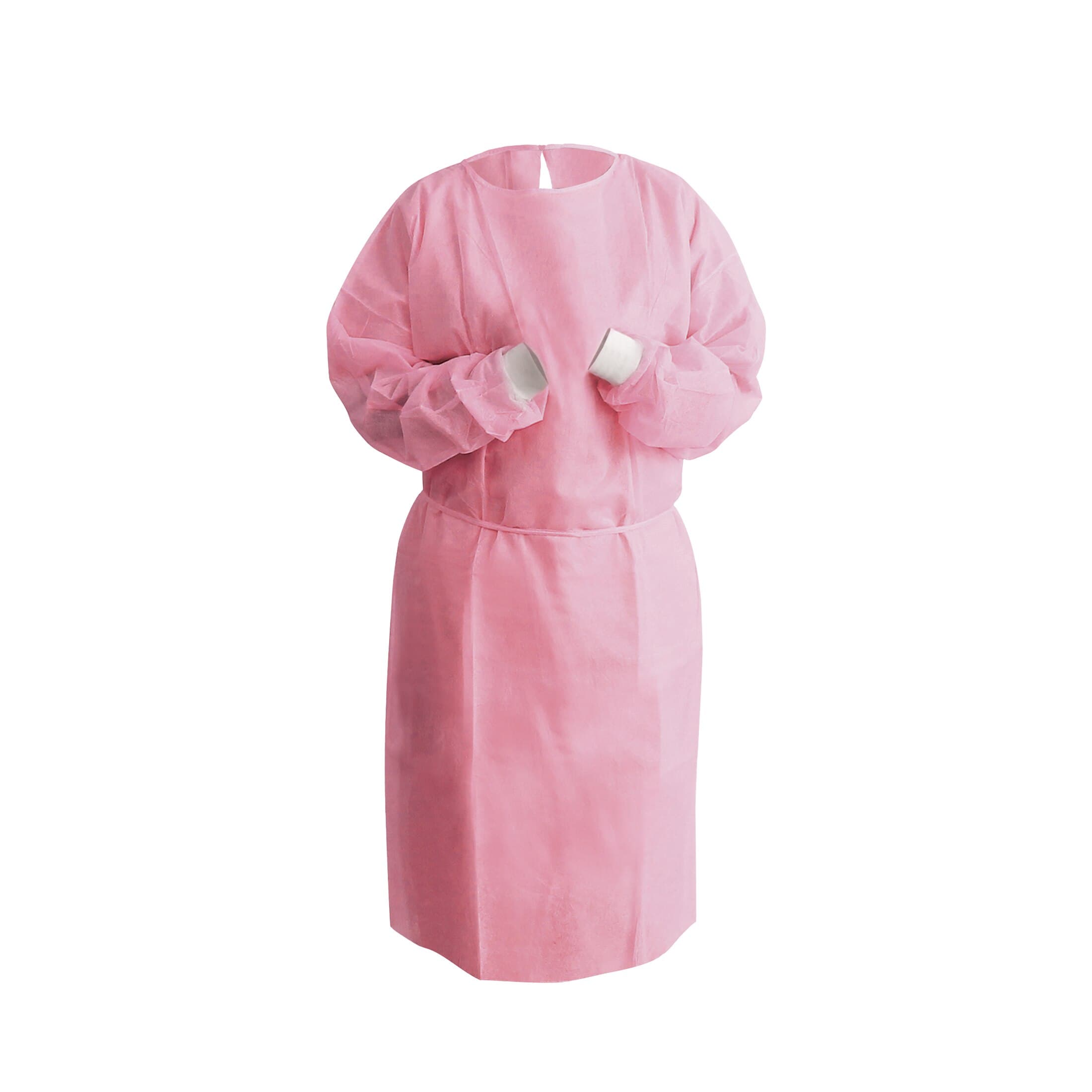 Dukal Unipack Isolation Gown SMS, Adult Regular, Pink, Knee Length, Non-Sterile, Tie Back, Knit Cuff, Long Sleeves, 50/Case thumbnail 2