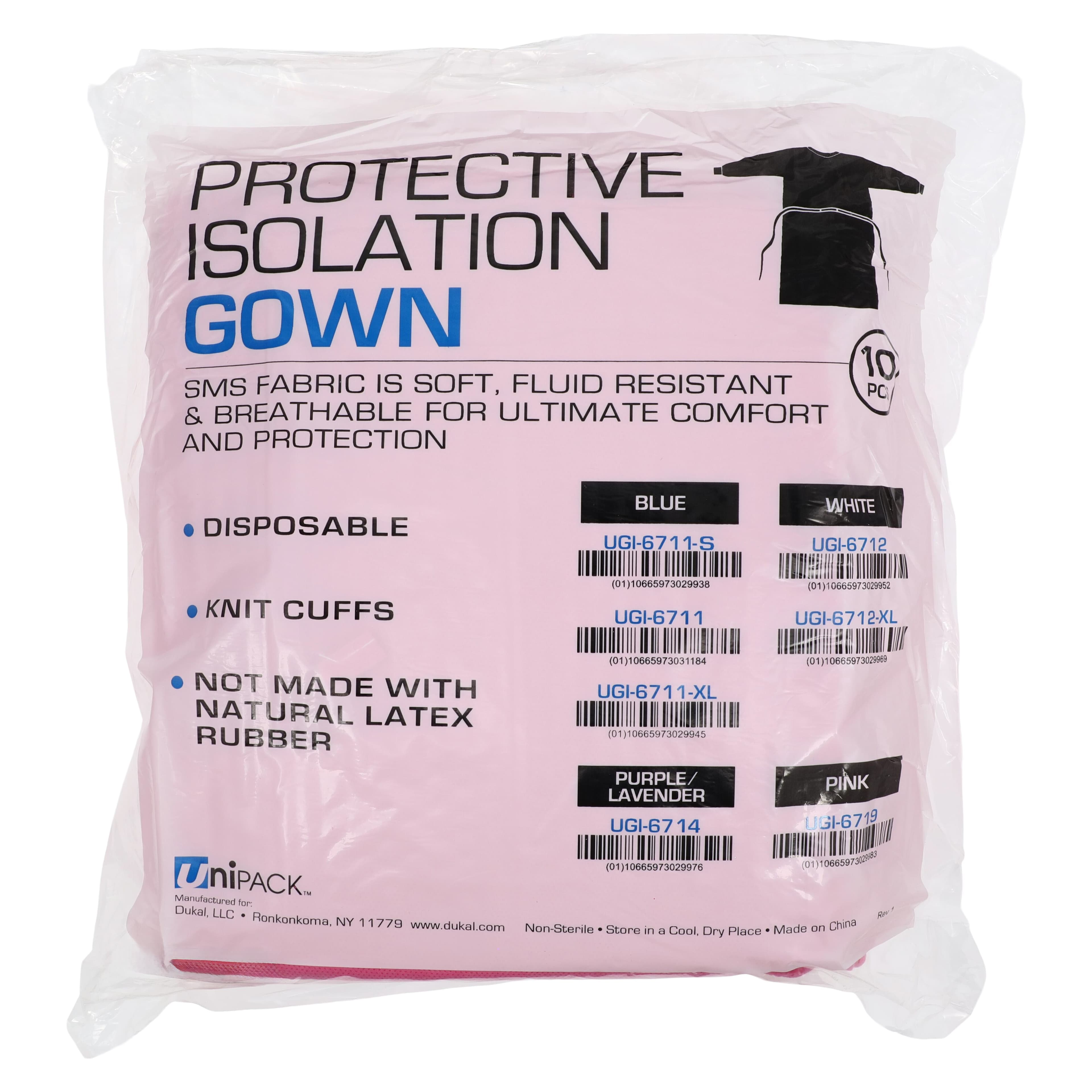 Dukal Unipack Isolation Gown SMS, Adult Regular, Pink, Knee Length, Non-Sterile, Tie Back, Knit Cuff, Long Sleeves, 50/Case thumbnail 8