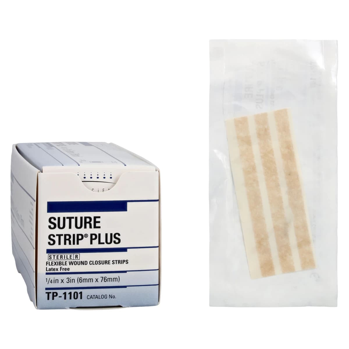 Suture Strip Plus Wound Closure Strip, Non-Woven Polyamide, 1/4" x 3", Tan, Adherent, Sterile, 50/Box - Strip Suture Closure - Image 1