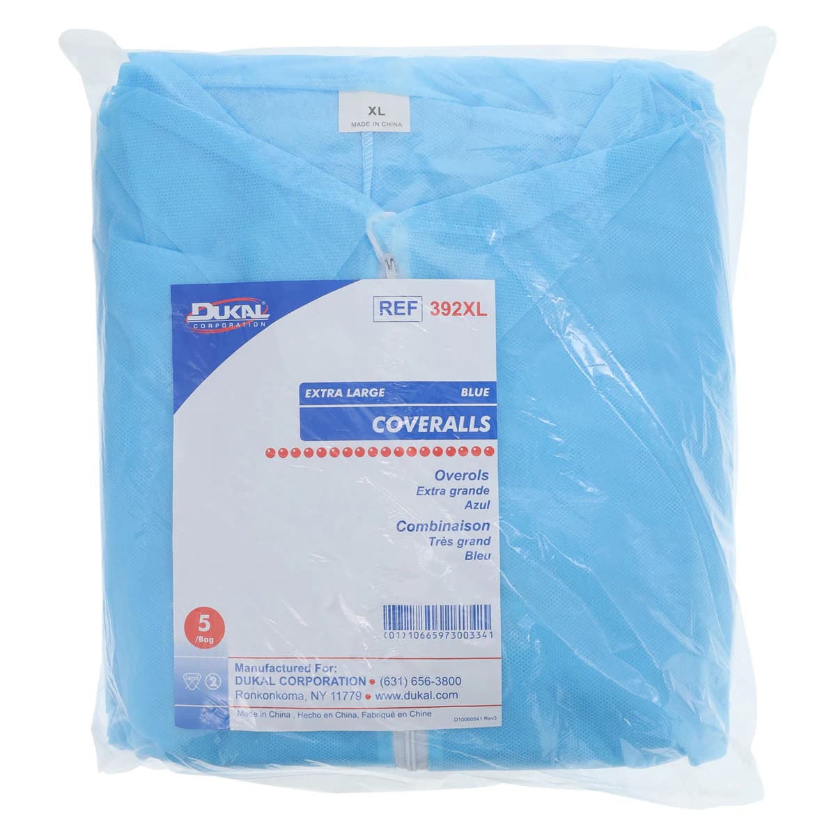 Dukal Disposable Staff Coverall, X-Large, Blue, Spunbonded Polypropylene, Long Sleeves, 5/Bag thumbnail 7