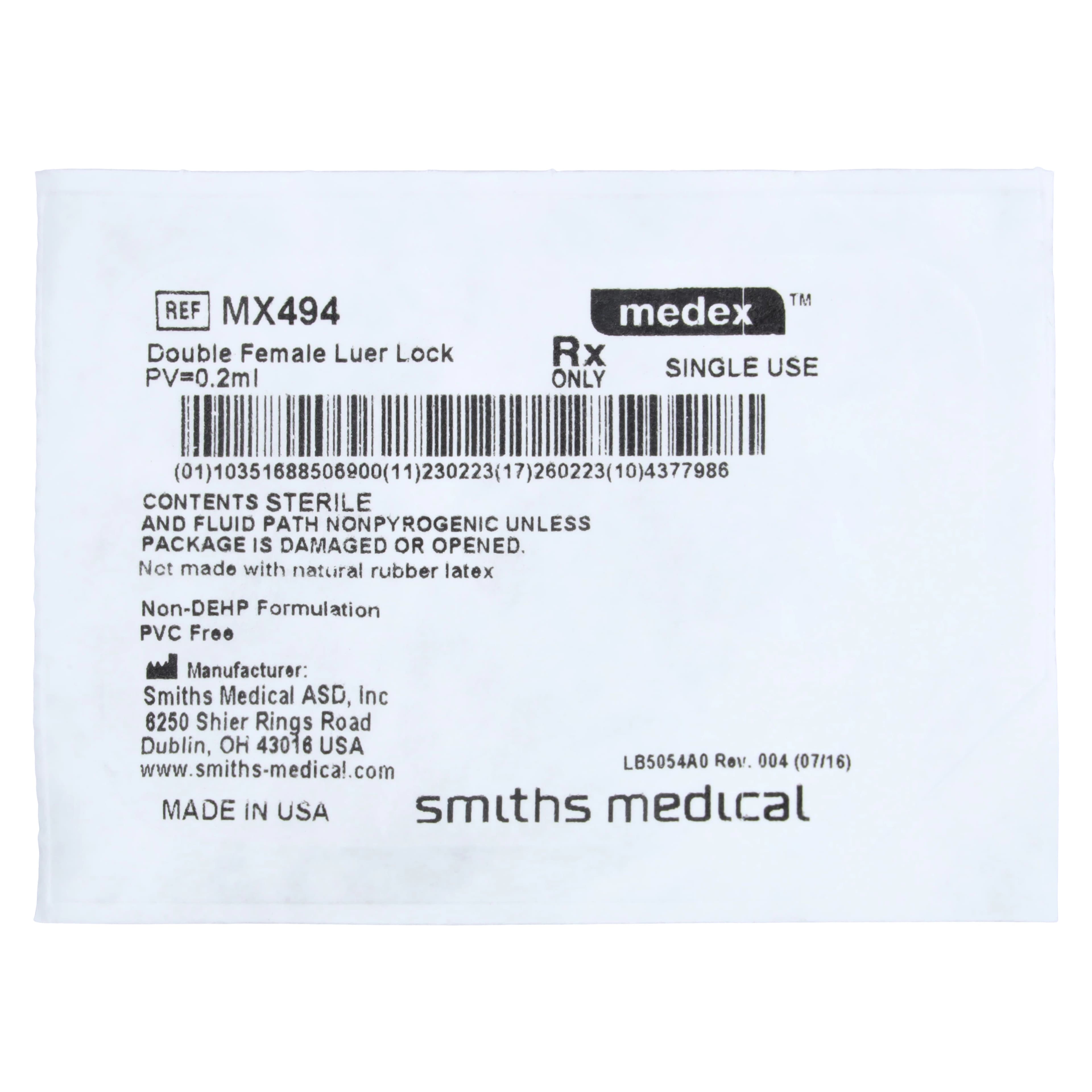Double Female Luer Lock Adapter, Non-PVC, Sterile, 0.2mL, 100/Case - Double Female Luer Lock - Image 1