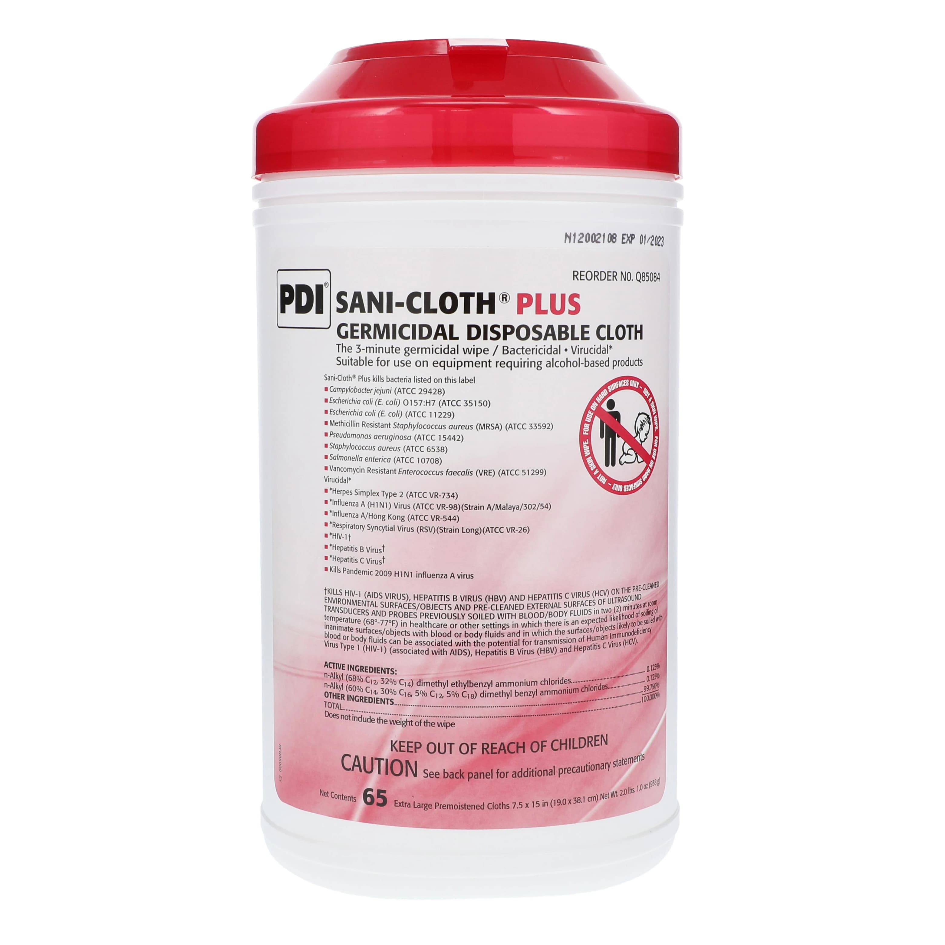 Sani-Cloth Plus Germicidal Disposable Cloth, X-Large (7.5" x 15"), 65/Canister, Q85084 - Sani-Cloth Plus Germicidal Disposable Cloth - Image 1