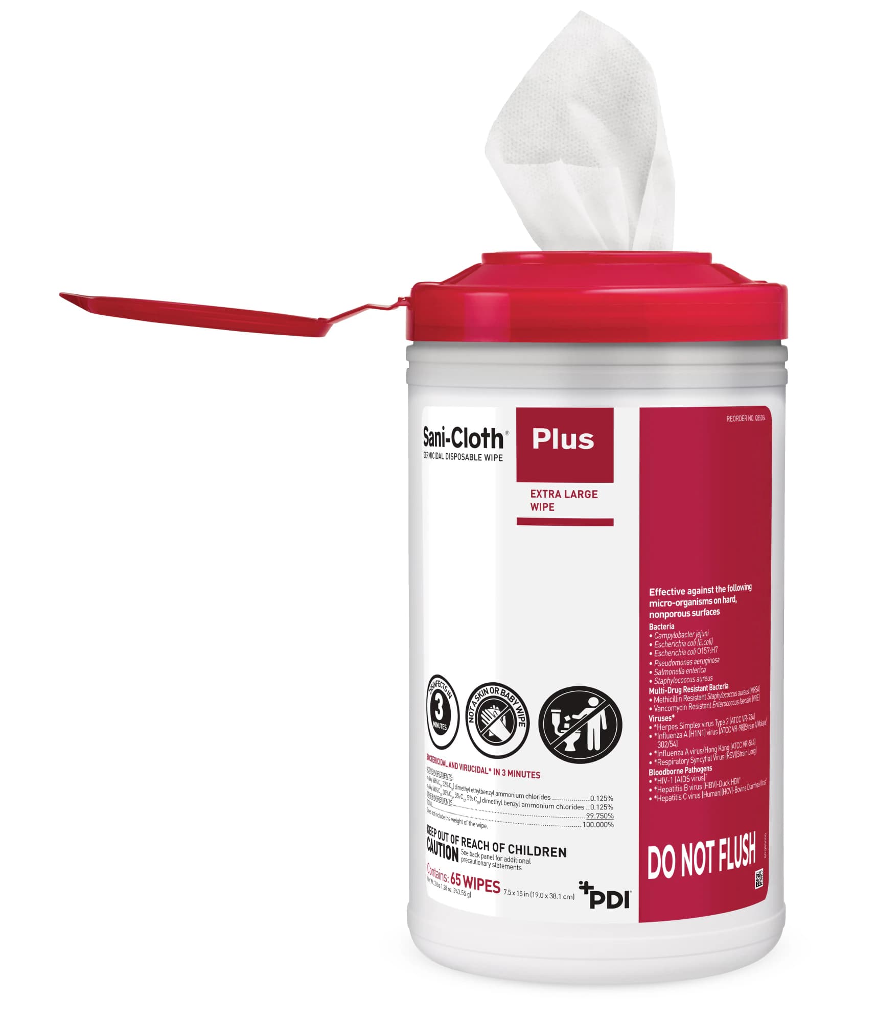 Sani-Cloth Plus Germicidal Disposable Cloth, X-Large (7.5" x 15"), 65/Canister, Q85084 thumbnail 3