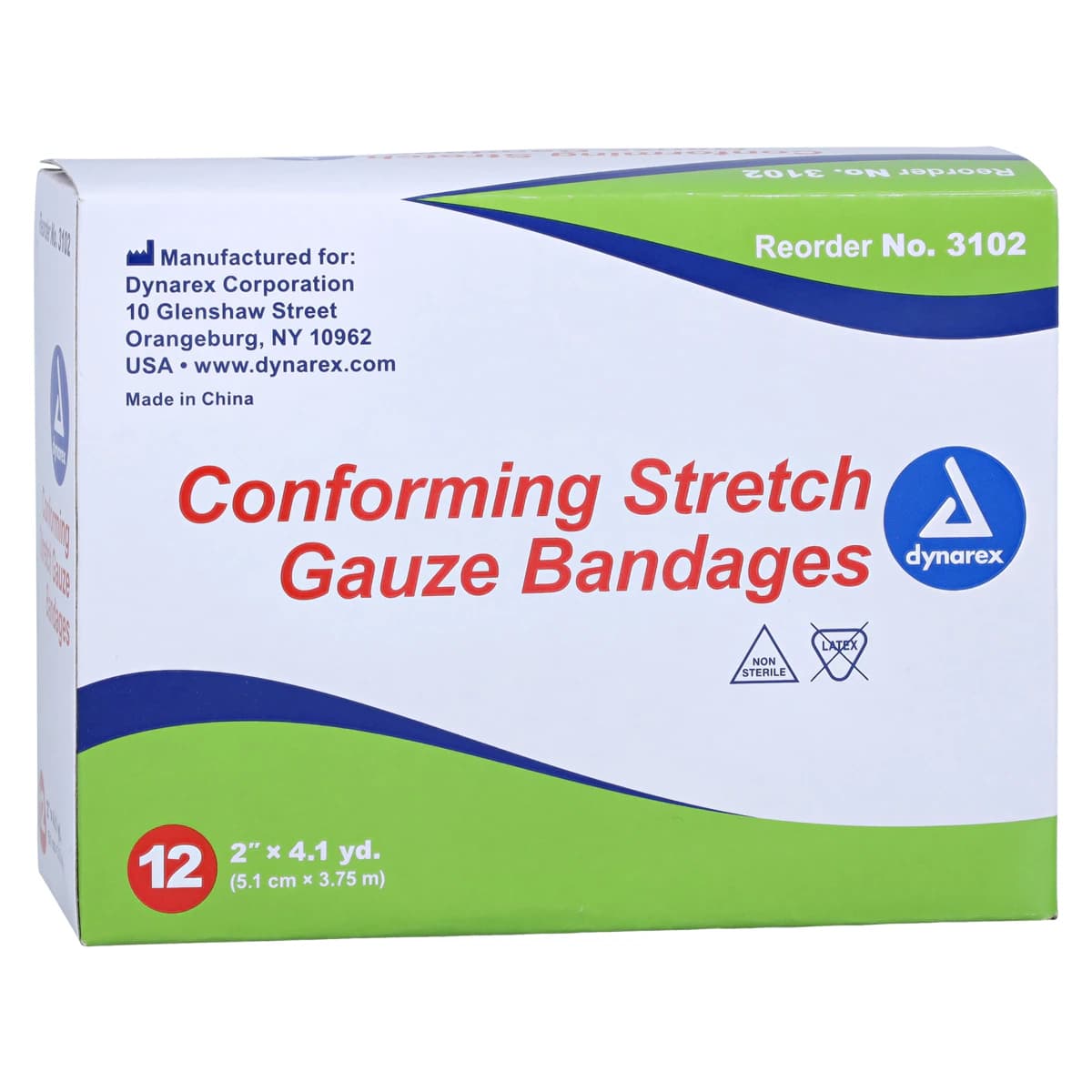 Dynarex Stretch Gauze Bandage Roll, 2" x 4.1 yd, 1-Ply, Non-Sterile, 12/Box, #3102 - Bandage Confrm Strch NS - Image 1