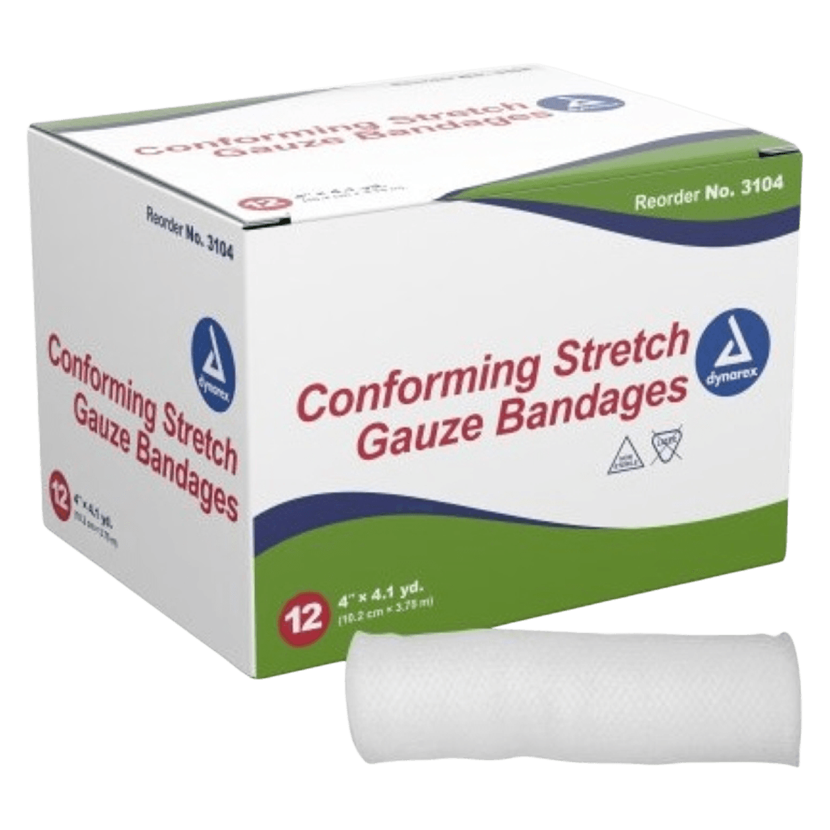 Dynarex Conforming Stretch Gauze Bandage Roll, 4" x 4.1 yd, 1-Ply, Non-Sterile, 12/Box, #3104 thumbnail 2