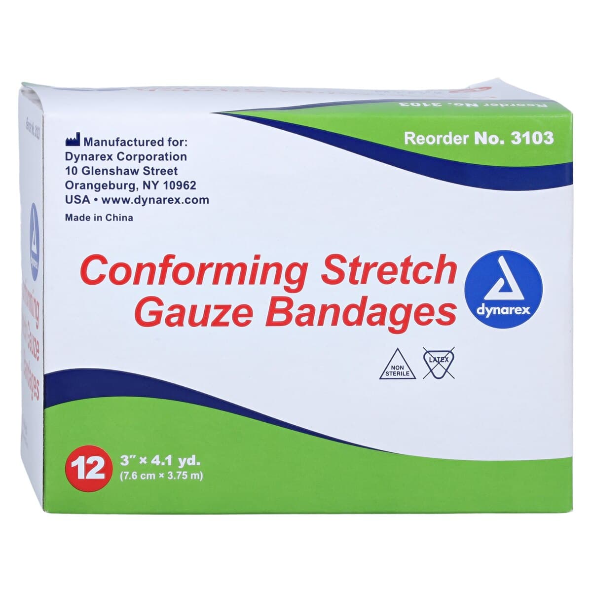 Dynarex Conforming Stretch Gauze Bandage Roll, 3" x 4.1 yd, Non-Sterile, 12/Box, #3103 thumbnail 3