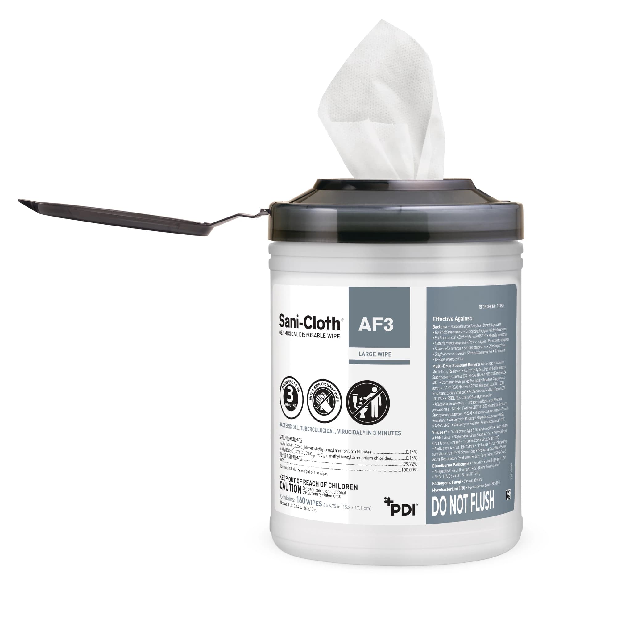 Sani-Cloth AF3 Germicidal Disposable Wipes, Large, 6" x 6.75", Alcohol-Free, 160/Can, P13872 thumbnail 3
