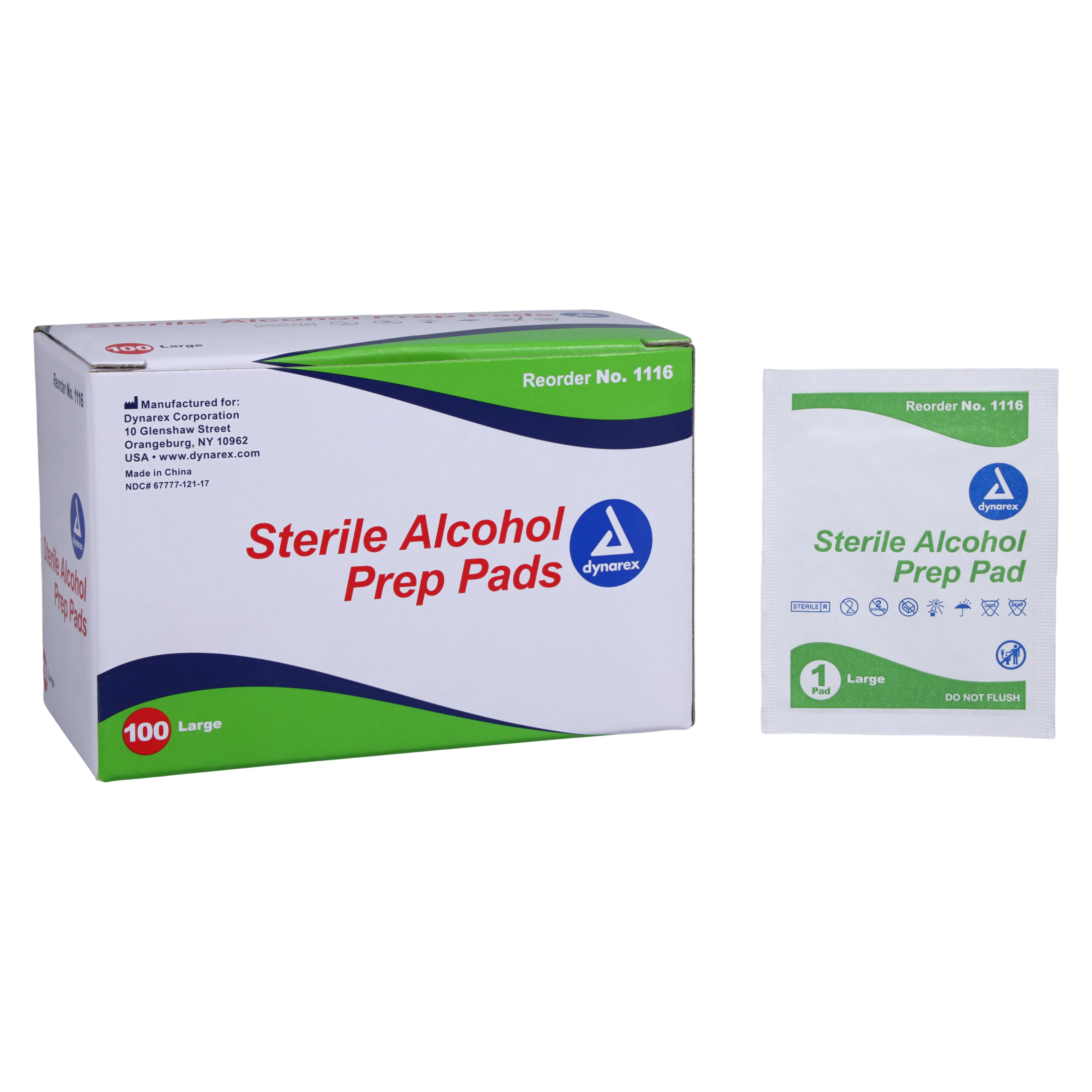 Dynarex Alcohol Prep Pads, Sterile, Non-Woven, Large - Pads Alcohol Prep Sterile - Image 1