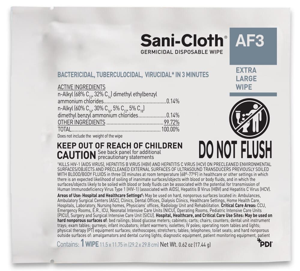 PDI Sani-Cloth AF3 Germicidal Disposable Wipes, X-Large, 11.5" x 11.75", Alcohol & Fragrance Free, 50/Box, U27500 thumbnail 6