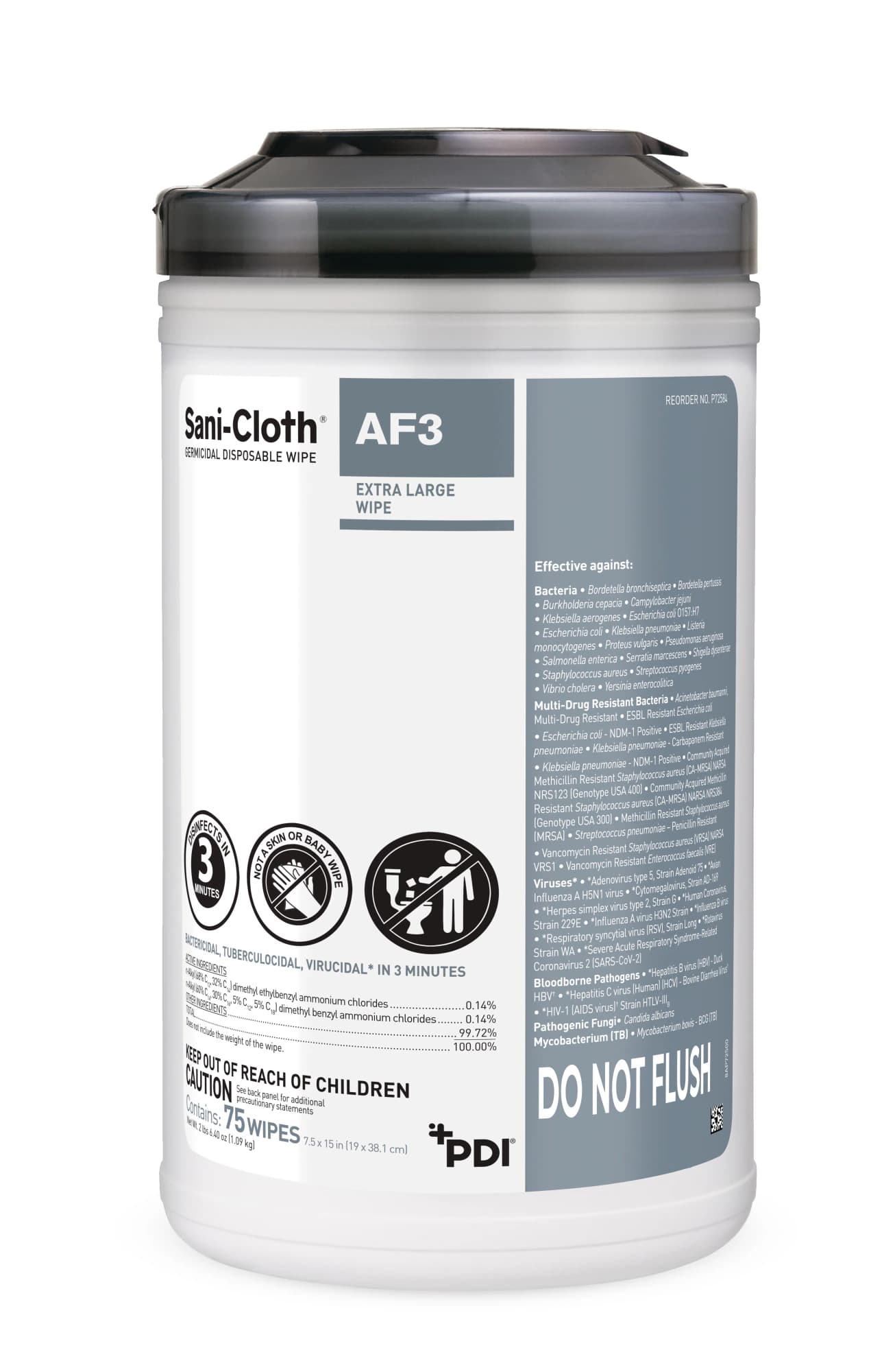 Sani-Cloth AF3 Germicidal Disposable Wipes, Alcohol-Free, Fragrance-Free, X-Large, 7.5" x 15", 75/Can, P72584 thumbnail 2