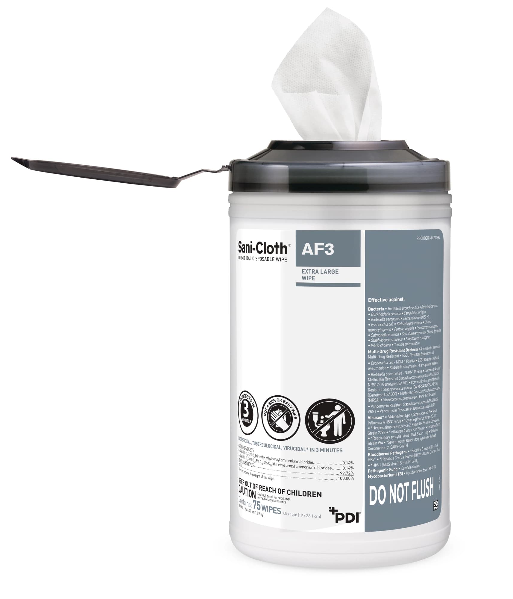 Sani-Cloth AF3 Germicidal Disposable Wipes, Alcohol-Free, Fragrance-Free, X-Large, 7.5" x 15", 75/Can, P72584 thumbnail 3
