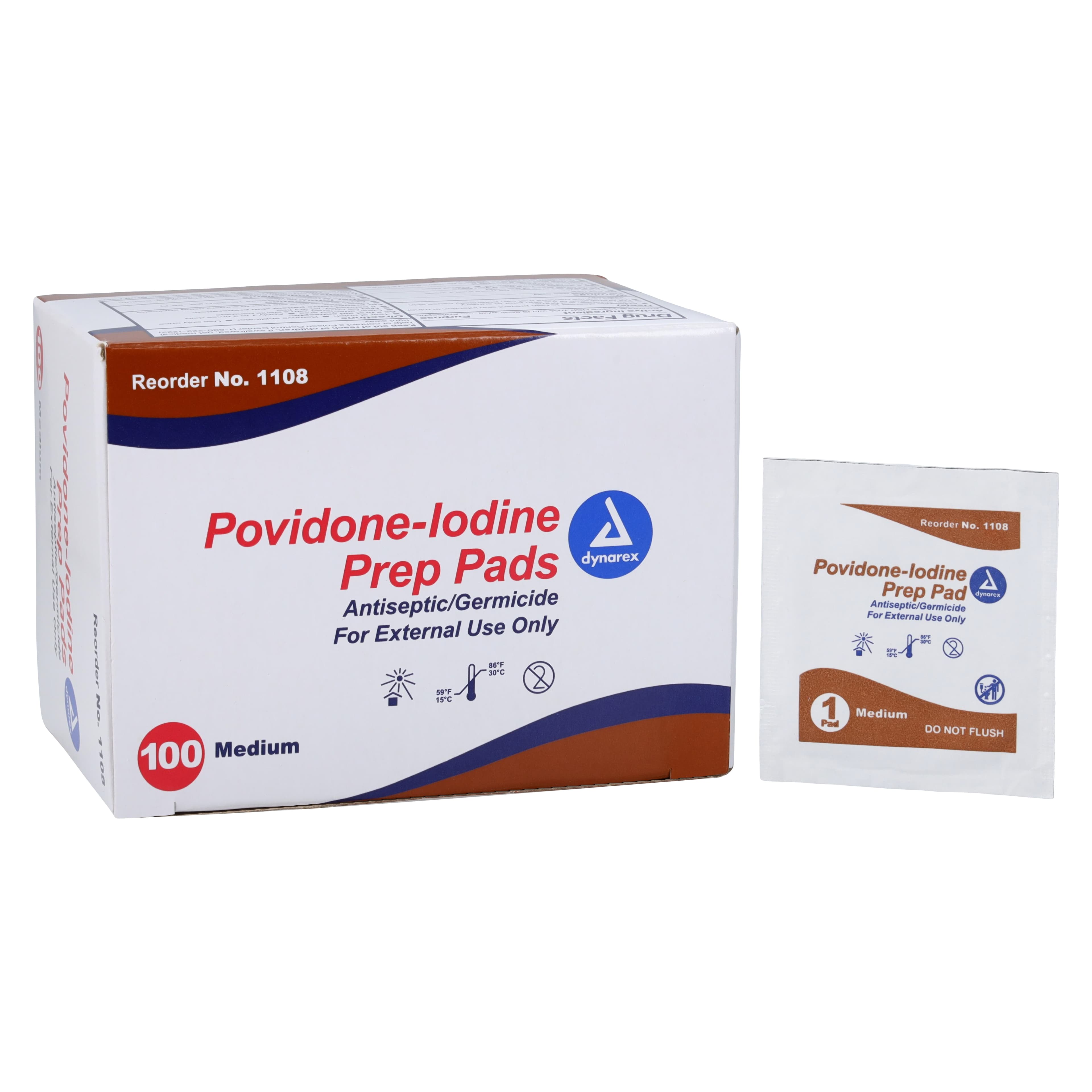 Dynarex Povidone-Iodine Prep Pads, 10%, Medium, 100/Box, 1108 thumbnail 2