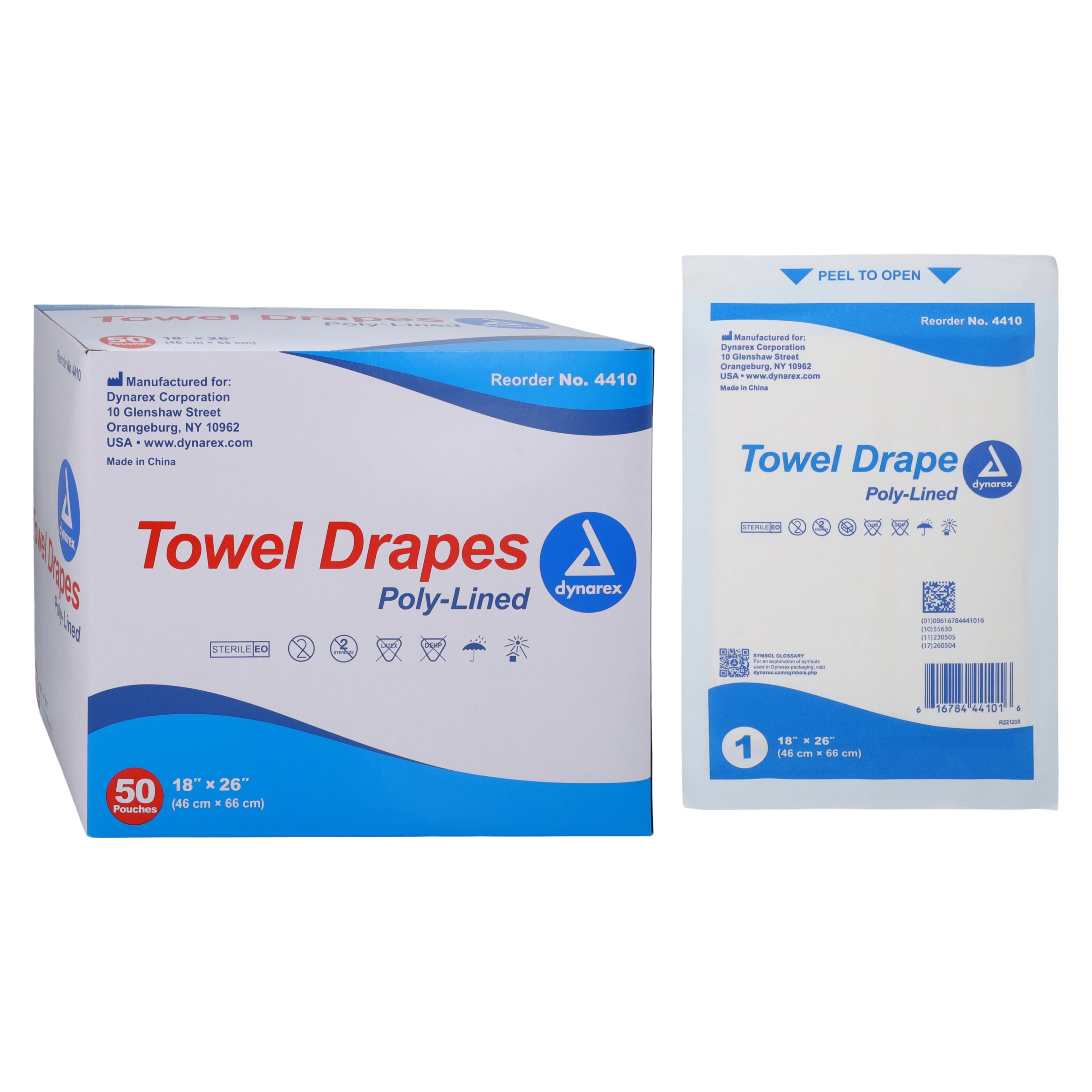 Dynarex Disposable Towel Drapes, Plain, Sterile, 18" x 26", 300/Case, 4410 - Dynarex - Sterile Drapes - Image 1