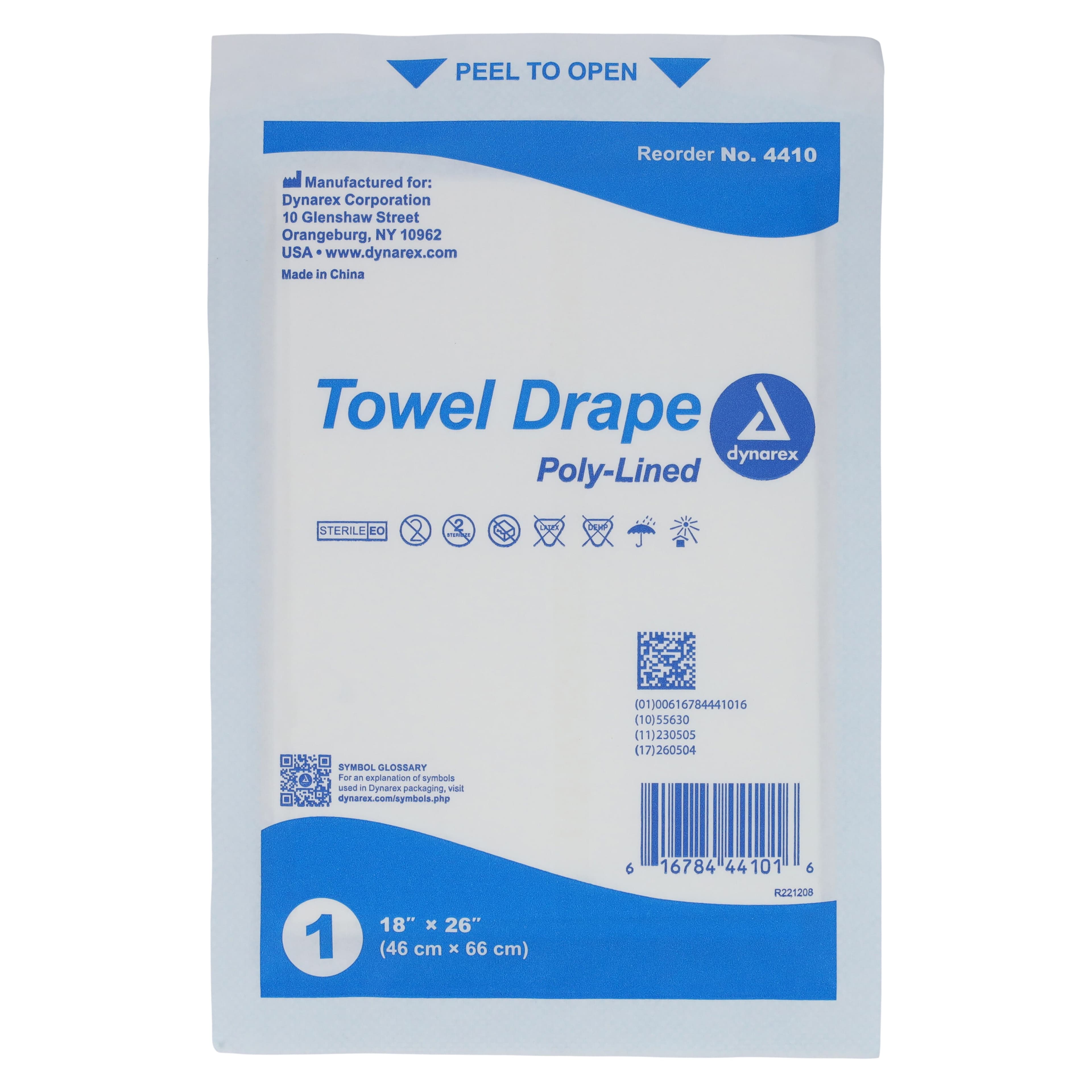 Dynarex Disposable Towel Drapes, Plain, Sterile, 18" x 26", 300/Case, 4410 thumbnail 3