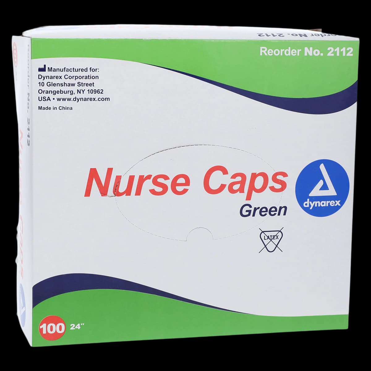 Dynarex Bouffant Nurse Cap, Green, 24", Disposable, 100/Box, #2112 - Cap Nurse OR Green - Image 1