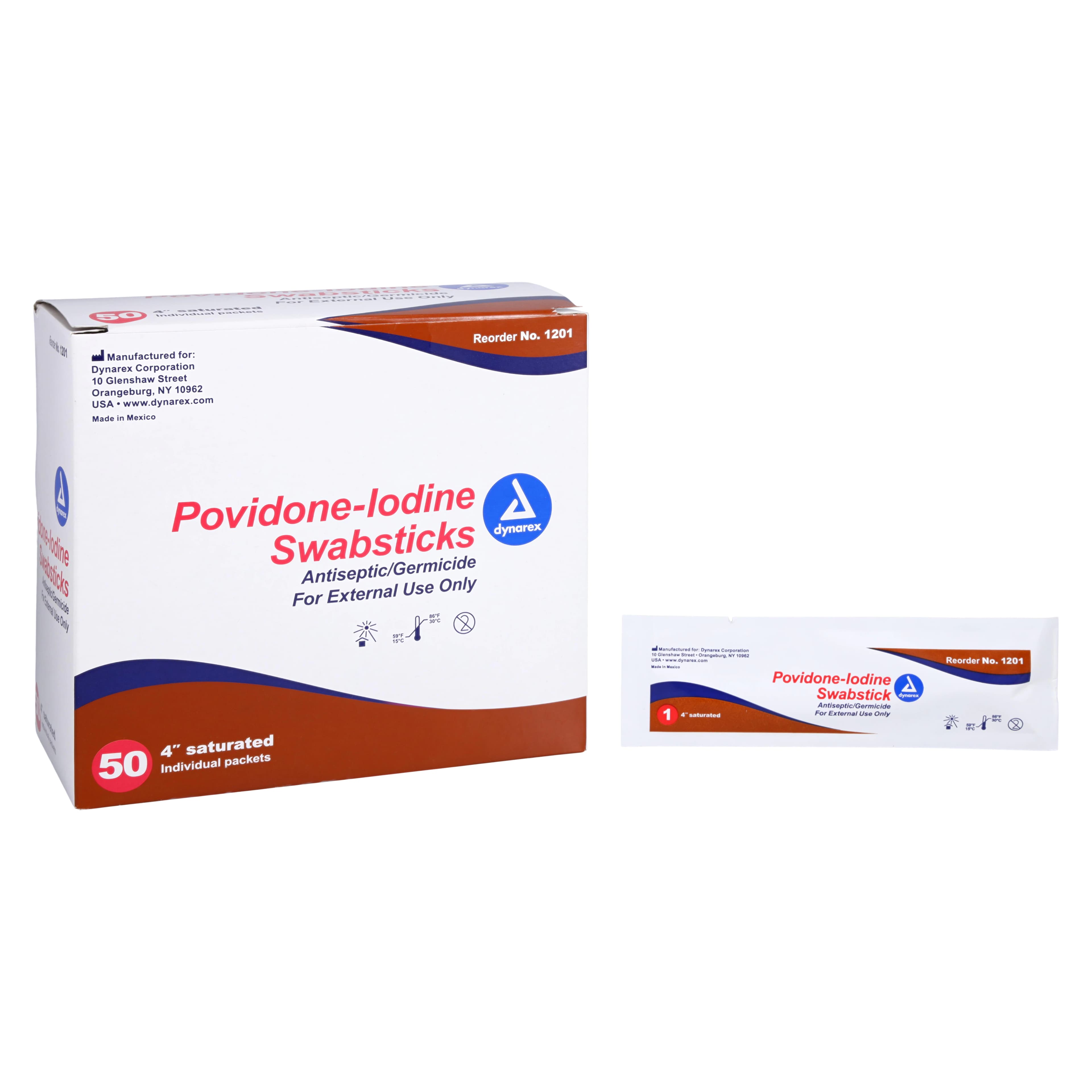 Dynarex Povidone Iodine Swabsticks, 1s, 50/Box, 1201 thumbnail 2