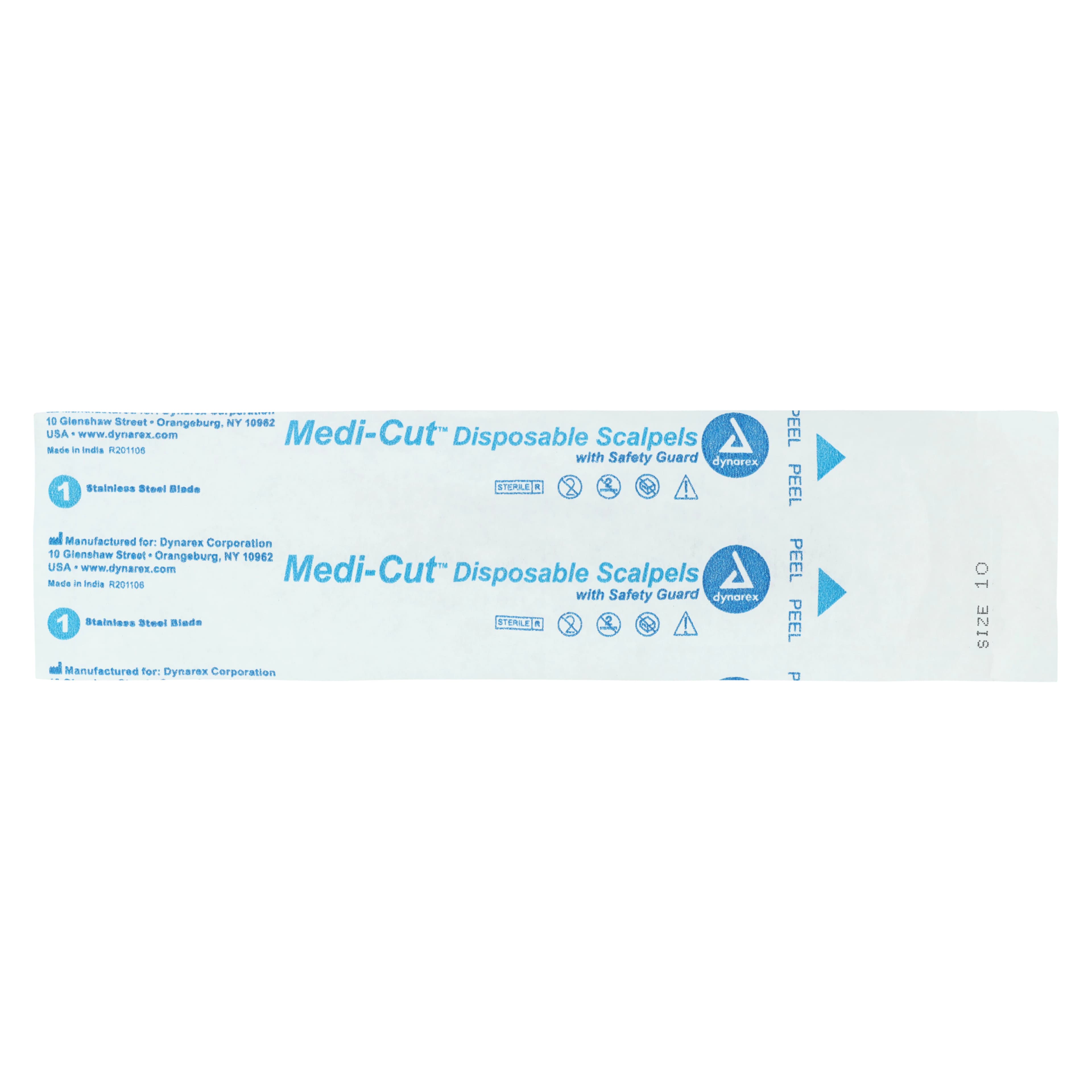 Dynarex Medicut Disposable Sterile Scalpels, #10 Blade, 10 per Box, #4110 - Scalpels Disposable Sterile #10 (10) - Image 1