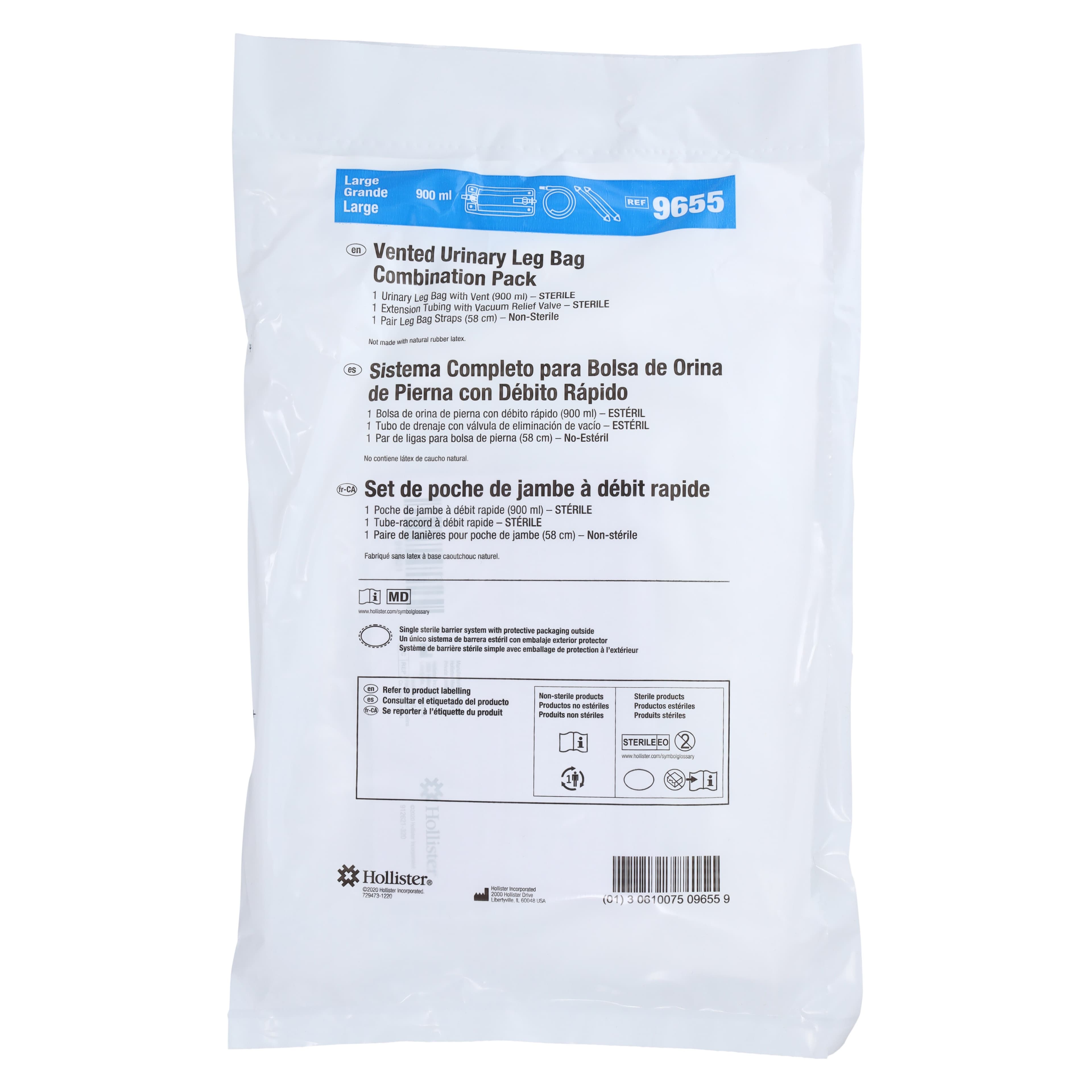 Hollister Urinary Leg Bag Combination Pack, 30oz/900ml, Vinyl, Disposable, Anti-Reflux Valve, Large, #9655 thumbnail 10