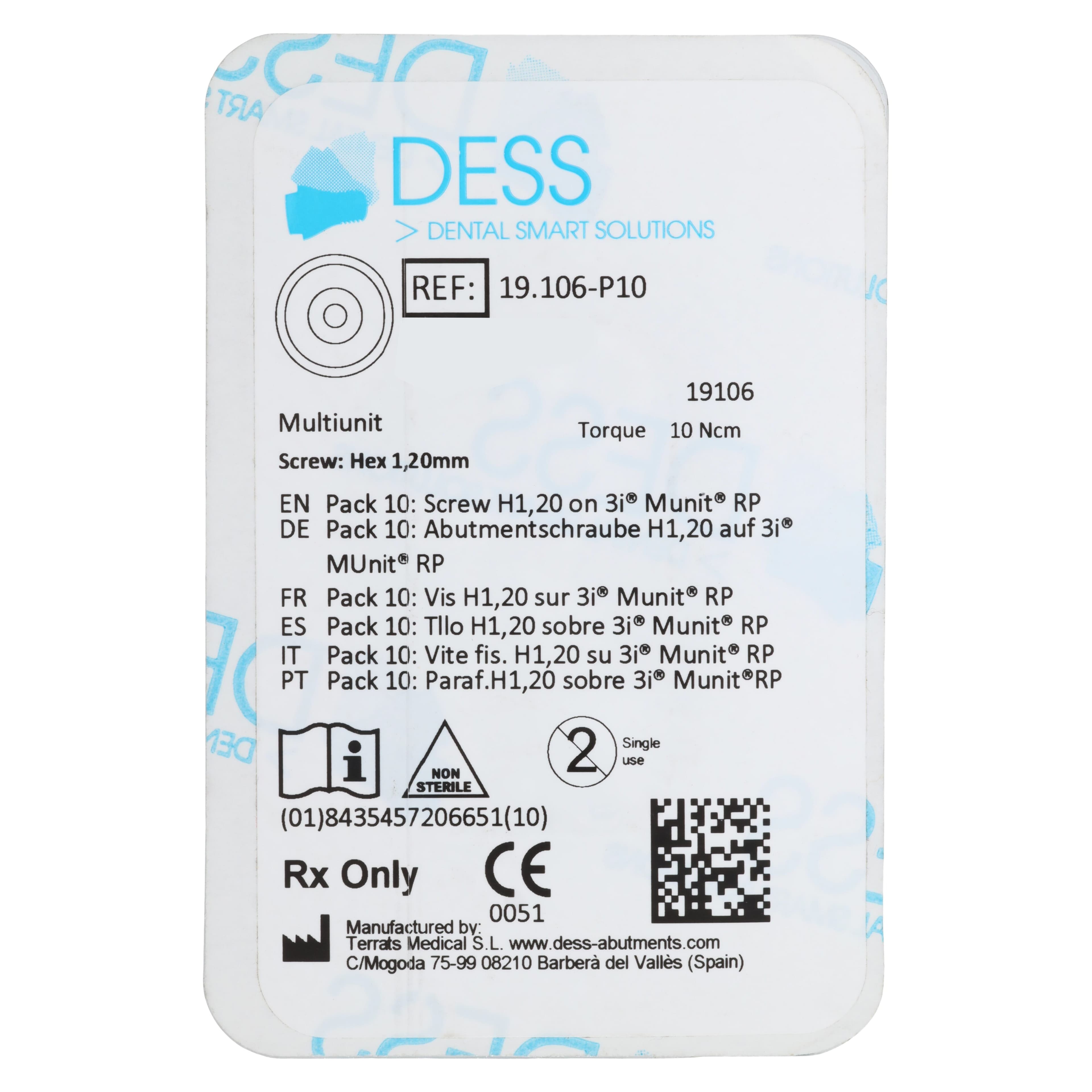 Dess Screw Hex 1.20mm for 3i Multiunit Connection, Final Screw, Pack of 10 thumbnail 2