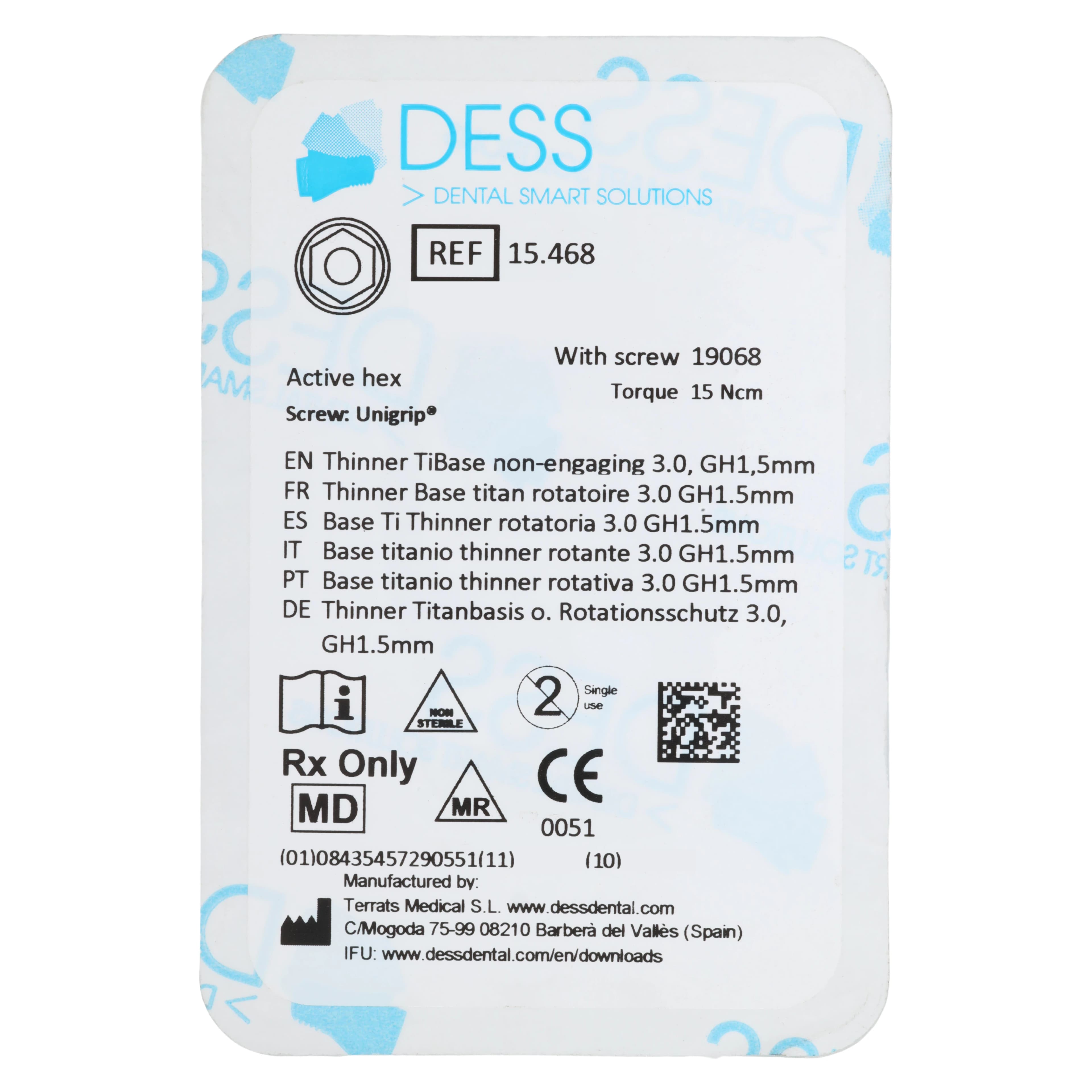 DESS Thinner Ti Base Non-Engaging 3.0, GH 1.5mm, Active Hex, Each thumbnail 2