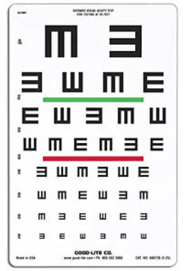 Good-Lite Visual Acuity Chart E-25, 20' Testing Distance - Visual Acuity Chart E-25 - Image 1