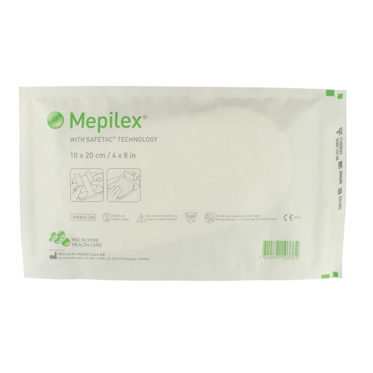 Mepilex Self-Adhesive Foam Dressing, 4x8", Sterile, Non-Adherent, Absorbent, Latex-Free - Mepilex Self-Adhesive Dressing - Image 1