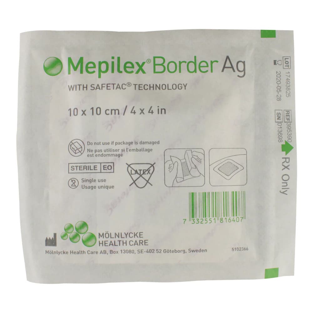 Mepilex Border Ag Foam Dressing, 4x4" Adhesive, Adherent, Latex-Free - Dressing Mepilex AG Bordr Foam - Image 1