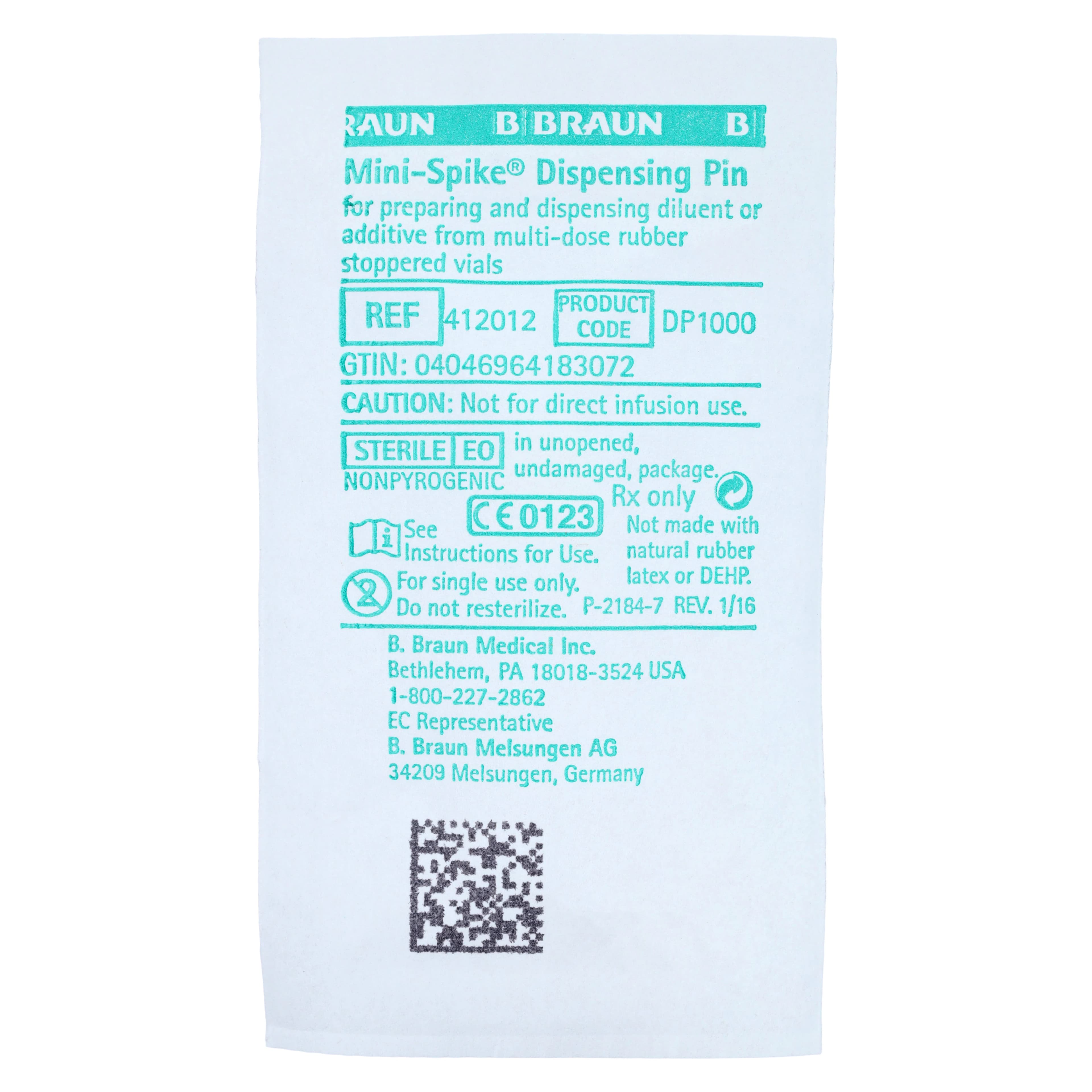B Braun Mini-Spike IV Additive Dispensing Pin, Needle-Free, Bacterial Retentive Filter, Luer Lock, 50/Case, 412012 thumbnail 2