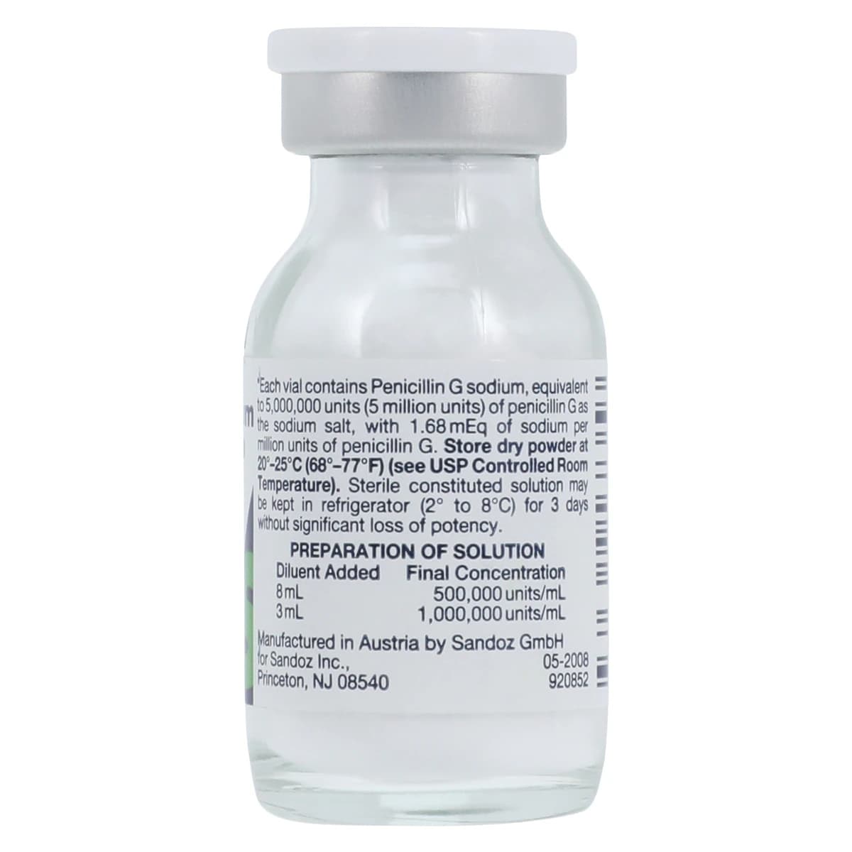 Penicillin G Sodium Injection, 5 Million Units per Vial, Powder for Reconstitution, Single-Dose Vial, 10/Package thumbnail 3