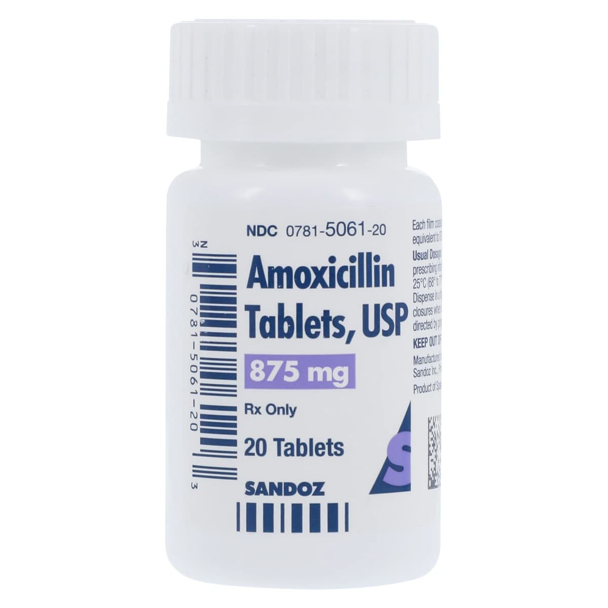 Amoxicillin Bid Tablet, 875mg, 20/Bottle, Sandoz - Amoxicillin Bid Tablet - Image 1