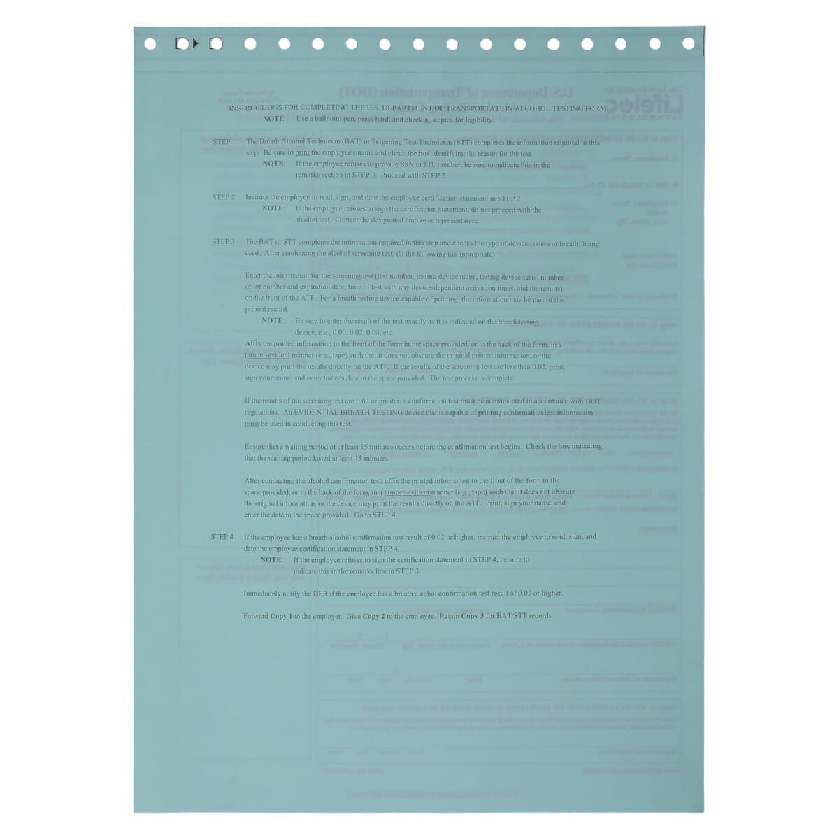 DOT Breath Alcohol Test Forms, 100/Package thumbnail 3