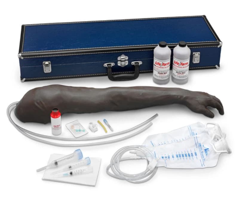 Life/form Advance Arm I.V. Portable Venipuncture and Injection Arm Simulator, Dark Adult, with Simulated Blood, Syringes, Needle, Fluid Bags, and Hard Carry Case - Advance Arm I.V. - Image 1