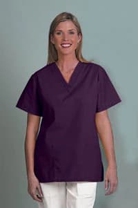 Fashion Seal Fashion Poplin Scrub Shirt, V-Neck, Short Sleeve, 2 Pockets with Scissor Holder, Women's, Medium, Eggplant - Tunic Scrub V-Neck Lady Eggpnt - Image 1