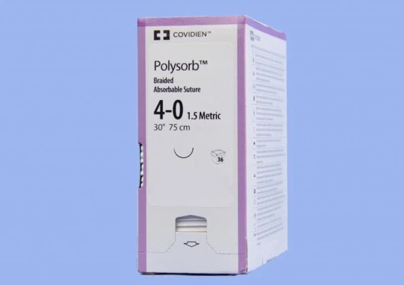 Medtronic Polysorb Absorbable Suture, 4-0, 30", CV-25, Surgalloy Taper Point 1/2 Circle Needle 22mm, Violet, 36/Case - Suture Polysorb Vio CV-25 - Image 1