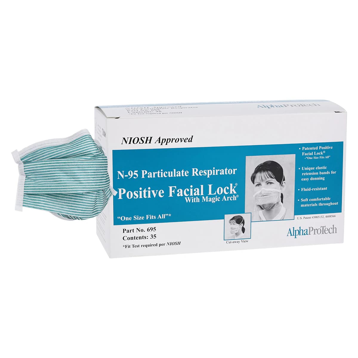 Critical Cover PFL N-95 Particulate Respirator with Magic Arch, Teal Stripe, 35/Box, 695 thumbnail 2
