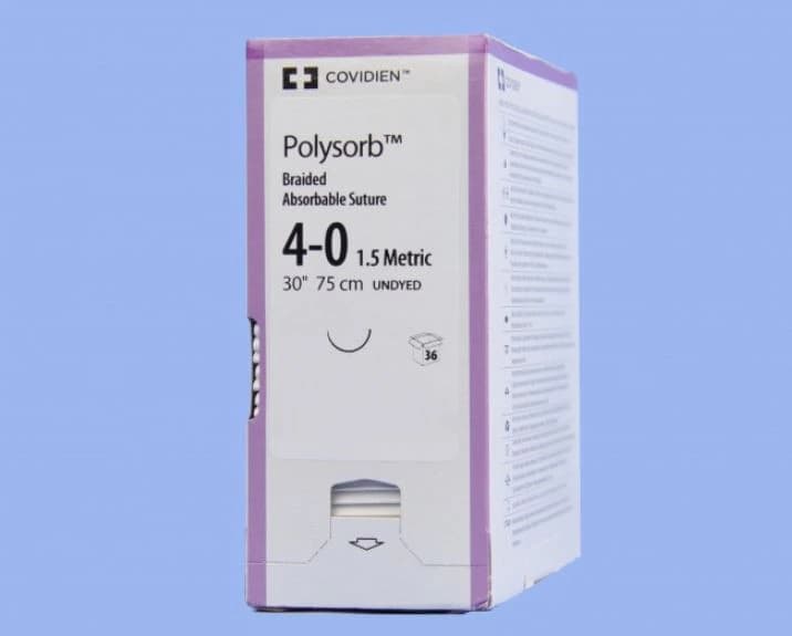 Medtronic Polysorb Absorbable Suture, 4-0, 30", V-20 Taper Point 1/2 Circle Needle 26mm, Undyed, 36/Case - Suture Polysorb Undyed V-20 - Image 1