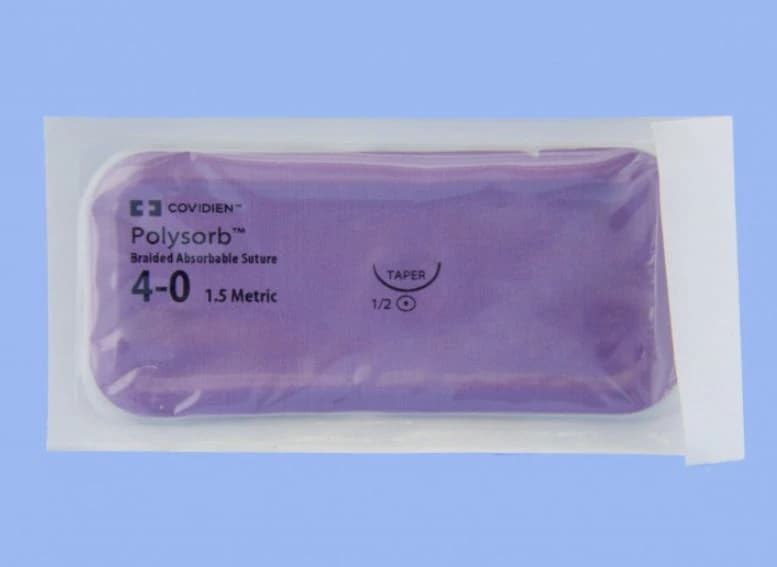 Medtronic Polysorb Absorbable Suture, 4-0, 30", CV-22, Surgalloy Taper Point 1/2 Circle Needle 13mm, Coated, Undyed, 36/Case - Suture Polysorb UD CV-22 - Image 1