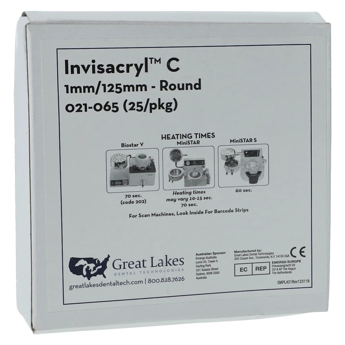 Invisacryl C .040" Clear Mouthguard Material, 1mm/125mm Round, Pack of 25 - Invisacryl C .040 Clear - Image 1