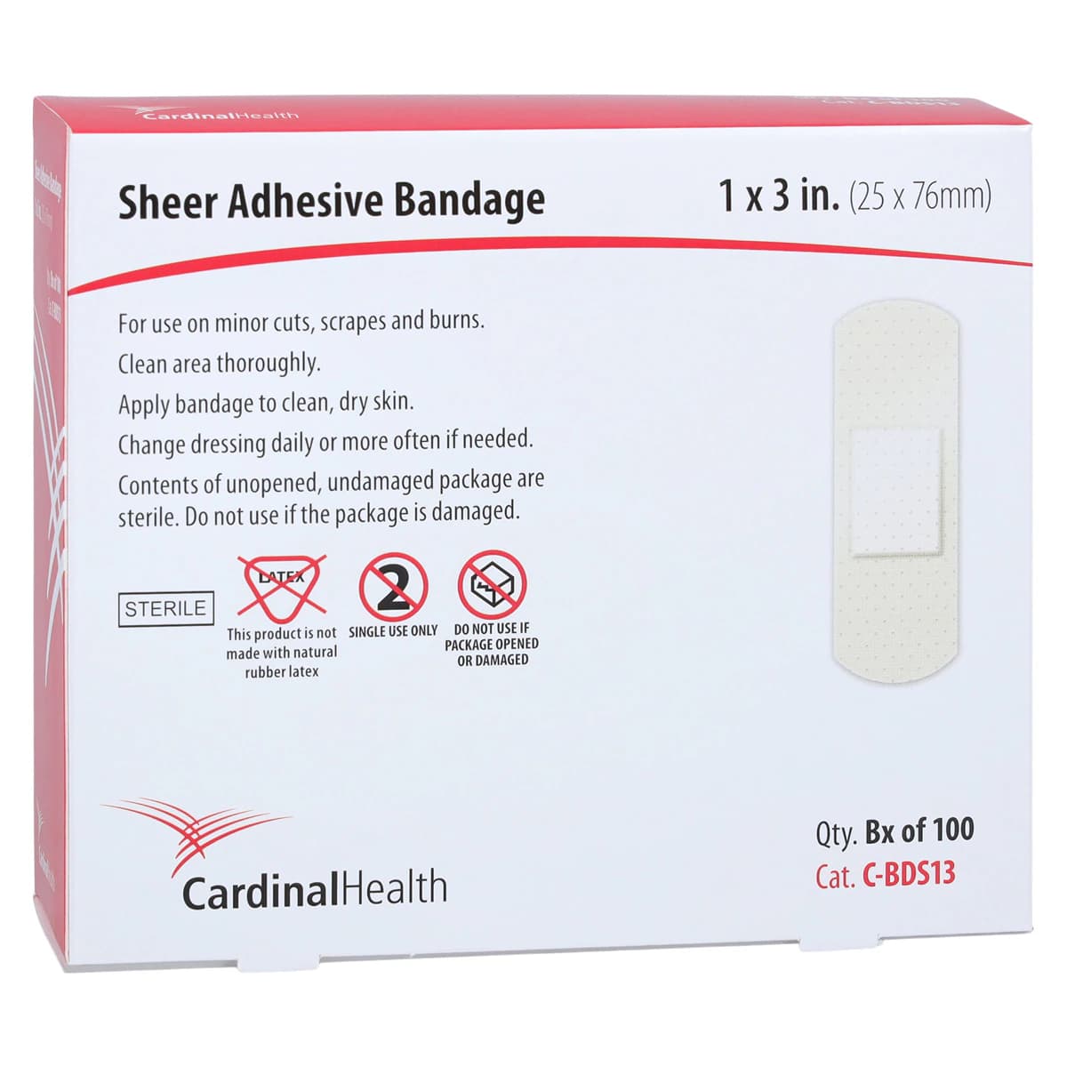 Cardinal Health Adhesive Bandage, Fabric, Sheer, 1" x 3", 1200/Case thumbnail 2