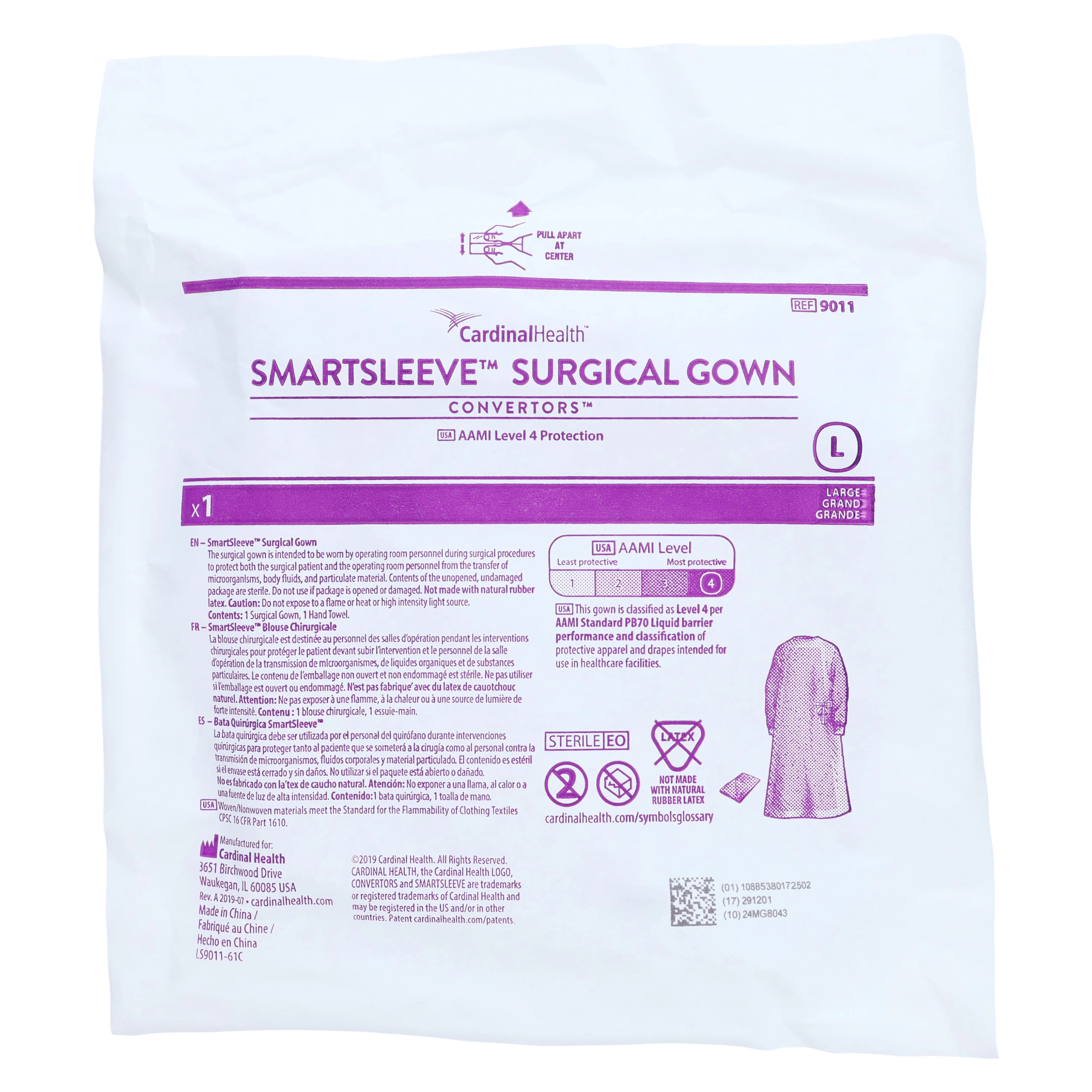 SmartSleeve Surgical Gown AAMI Level 4, Reinforced Poly, Large, Blue, Sterile, Breathable, 20/Case thumbnail 6