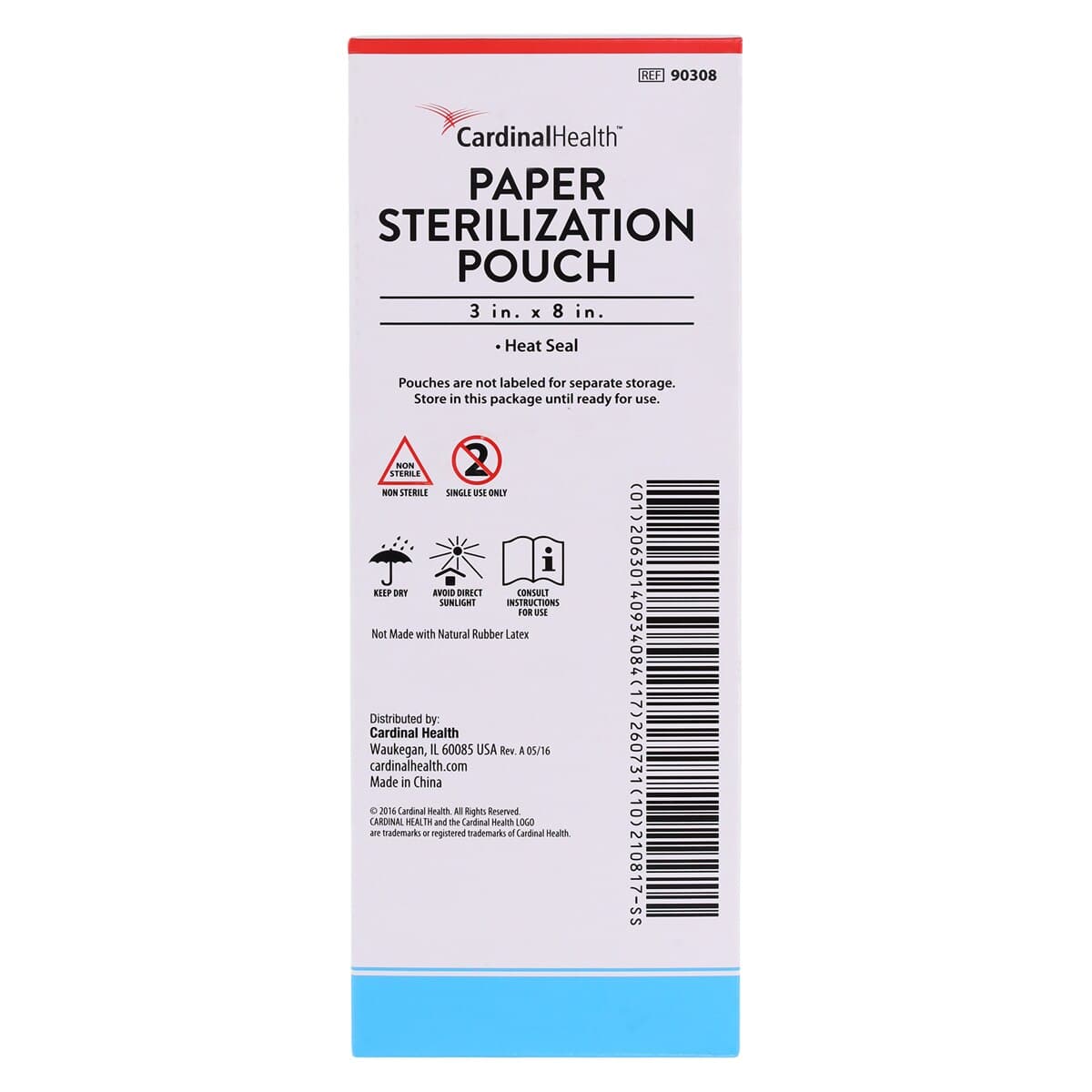 Cardinal Health Sterilization Pouch, Heat Seal, 3 in x 8 in, Blue/White, 200/Pk thumbnail 4
