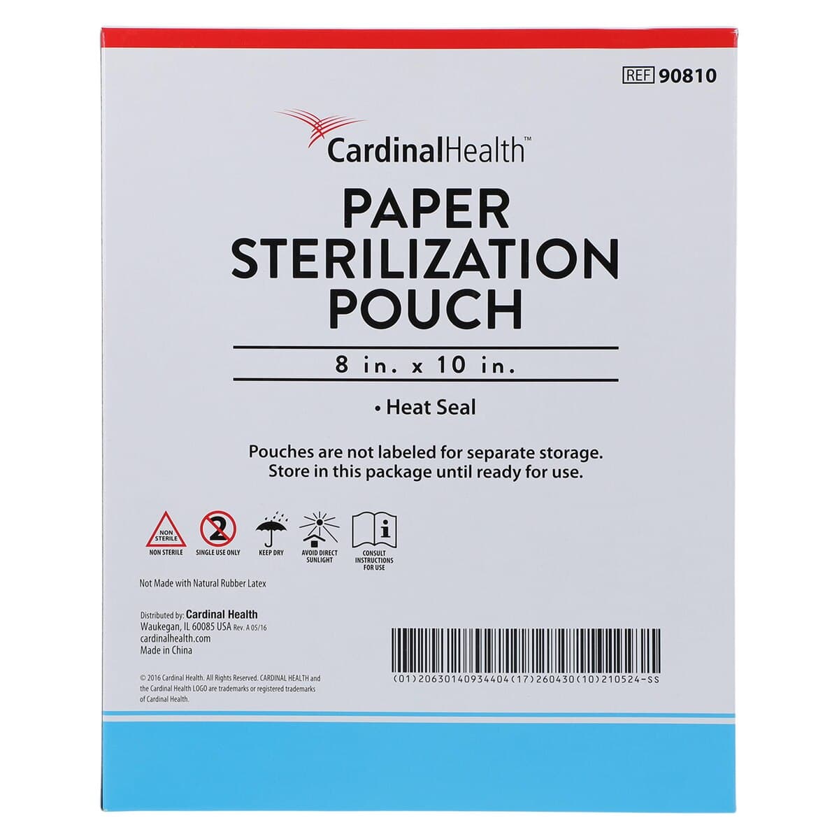 Cardinal Health Sterilization Pouch, Heat Seal, 8 in x 10 in, Blue/White, 200/Pk thumbnail 3