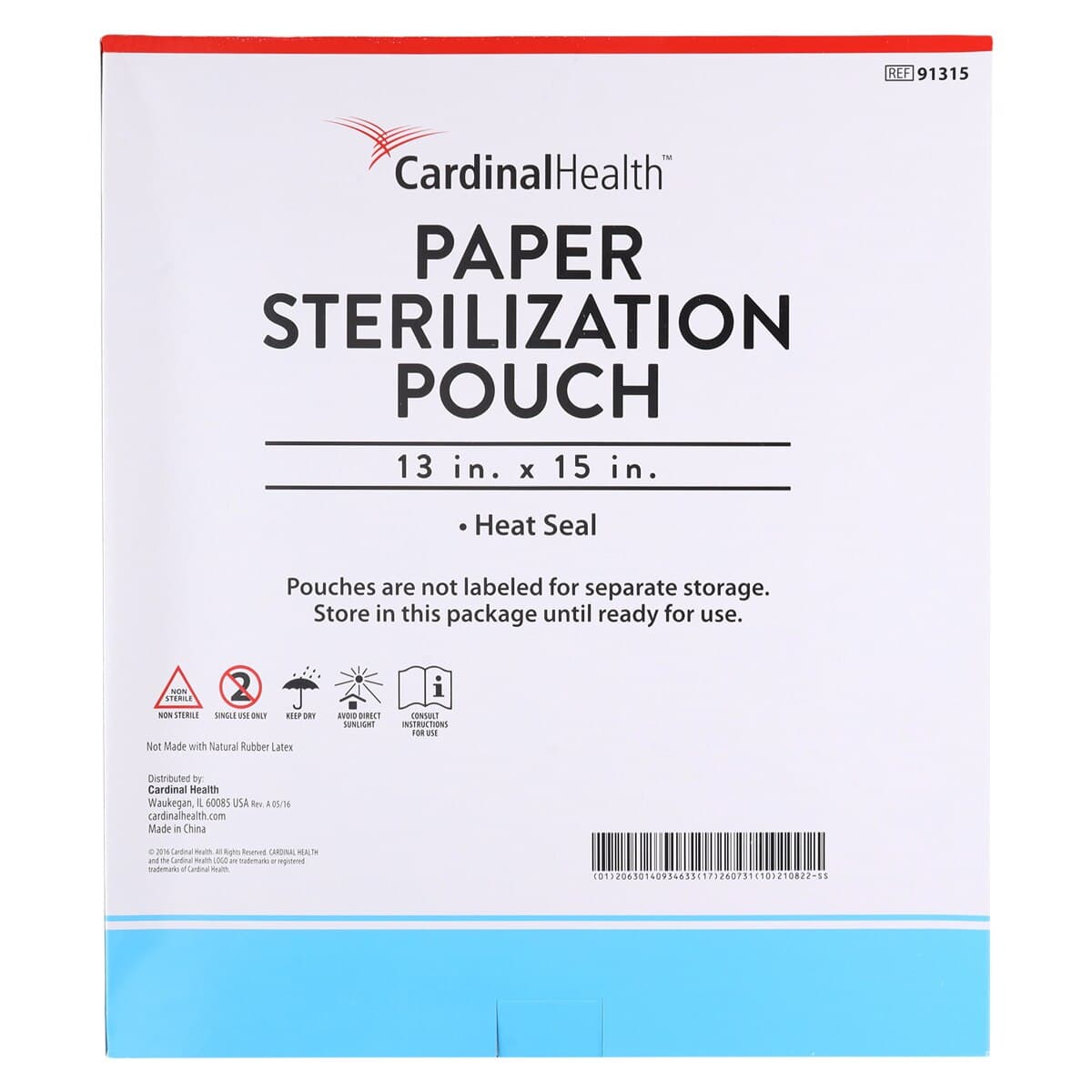 Cardinal Health Sterilization Pouch, Heat Seal, 13 in x 15 in, Blue/White, 100/Pack thumbnail 4