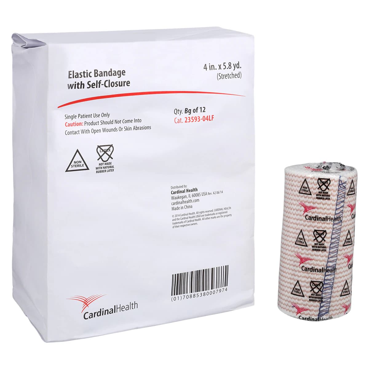 Cardinal Elite Stretch Bandage Elastic, Self-Closing, 4" x 5.8 yd, Beige/Honey Stripe, Non-Sterile, 12/Pk - Bandage Elast Self-Closr LF NS - Image 1