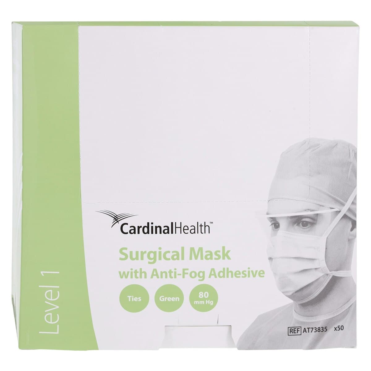Cardinal Secure-Gard Tie On Surgical Mask, Anti-Fog, ASTM Level 1, Green, 50/Box thumbnail 4