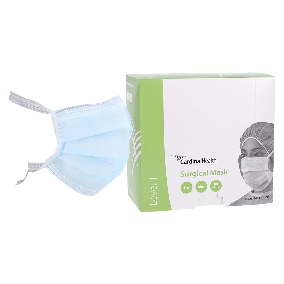 Cardinal Secure-Gard Surgical Mask, ASTM Level 1, Blue, Disposable, Tie-On, Latex-Free, 50/Box - Msk Surg Face Instagard Tie L1 - Image 1