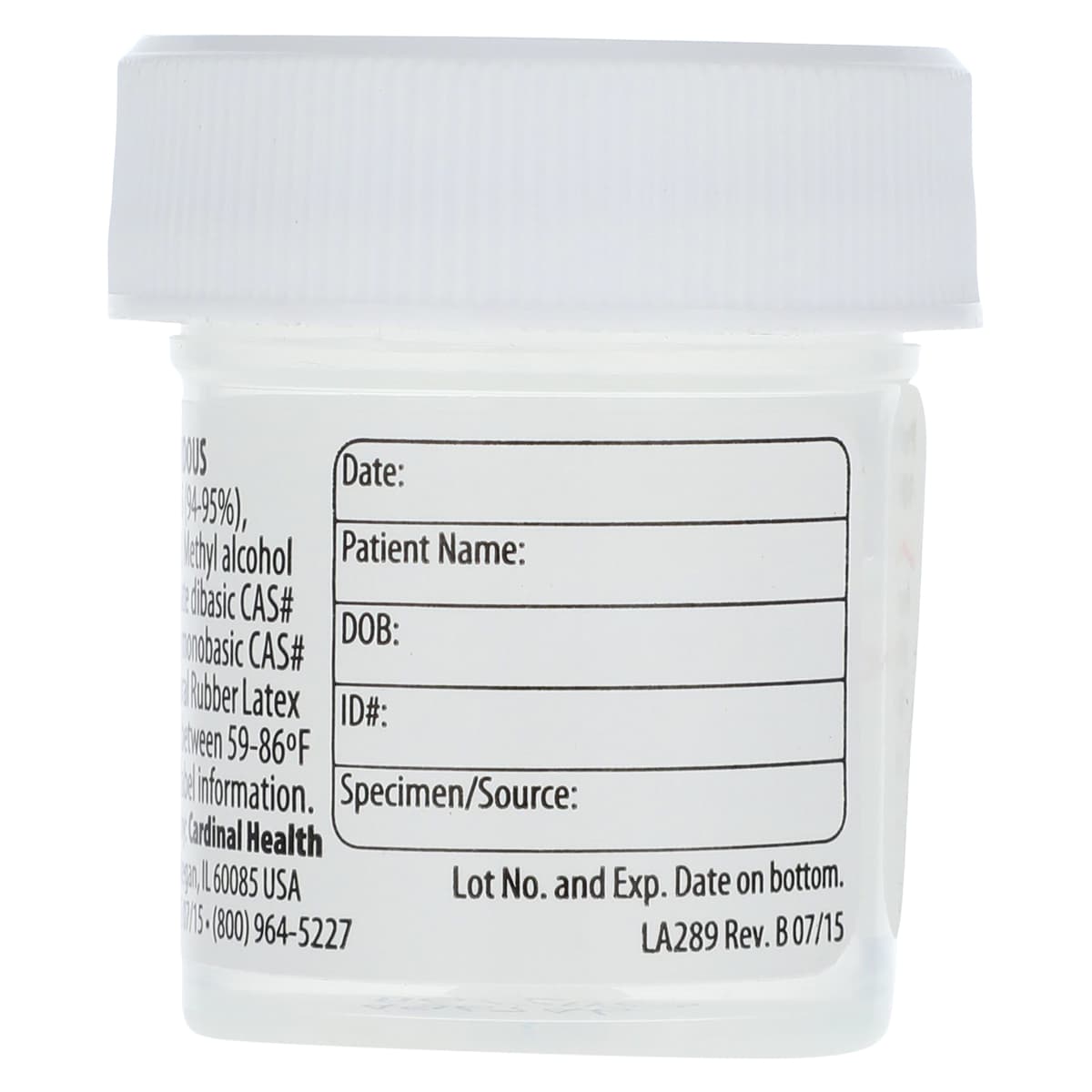 Cardinal Health Specimen Container, Prefilled with 10% Neutral Buffered Formalin, 7.5 mL, Polypropylene, Wide Mouth, Clear, 100/Case thumbnail 3