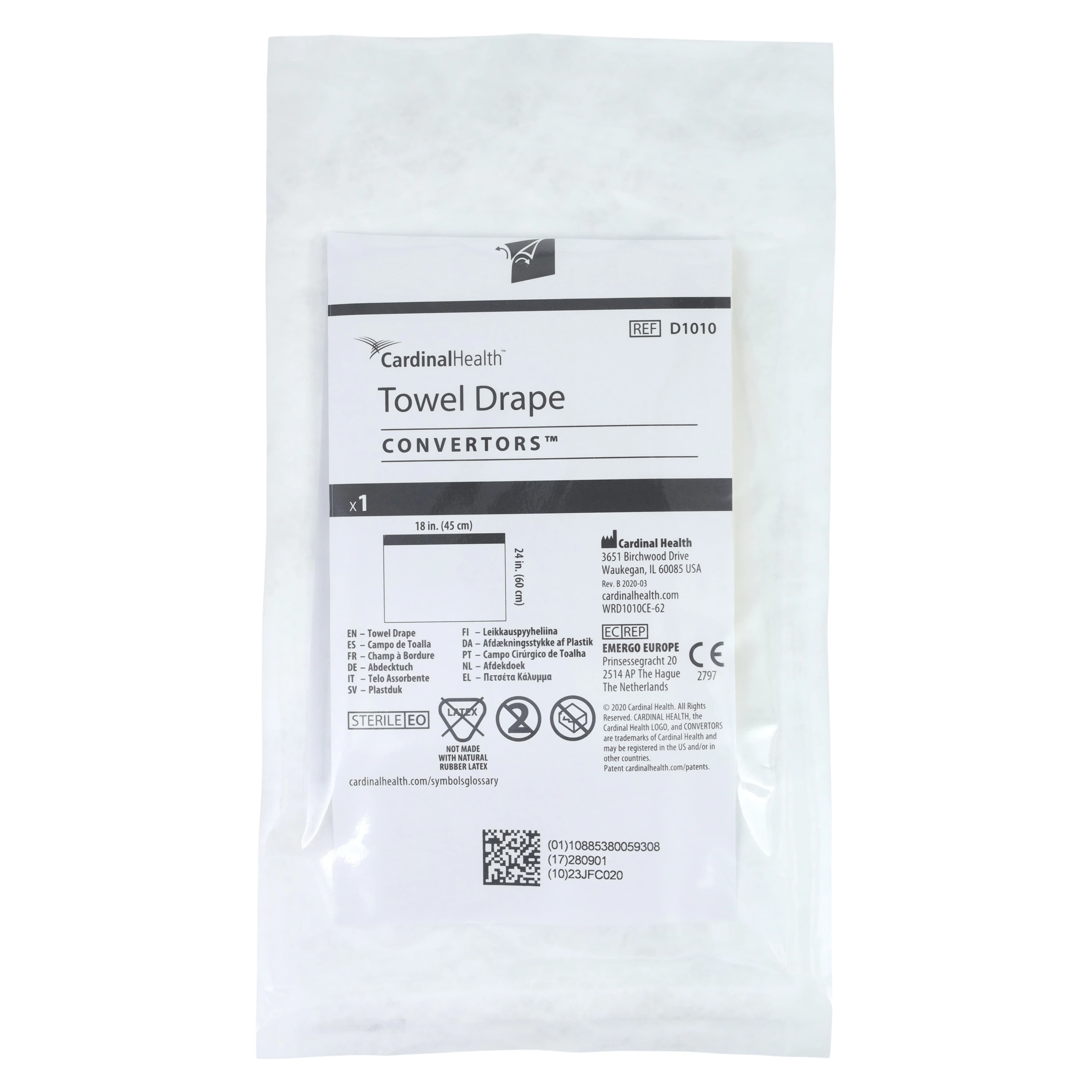 Cardinal Drape Towel Adhesive Sterile, 18x24", Non-Fenestrated thumbnail 2